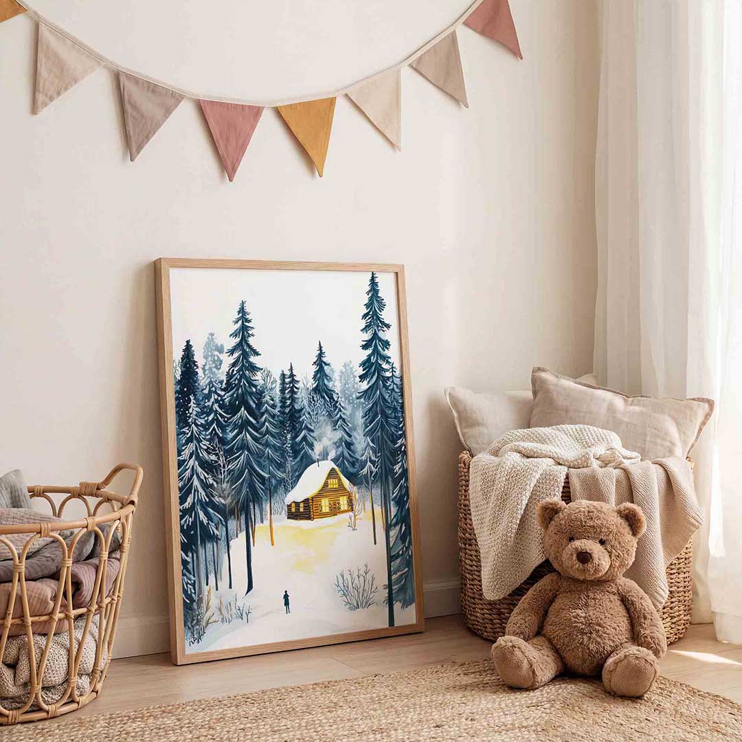 Winterlandschap met huis Poster