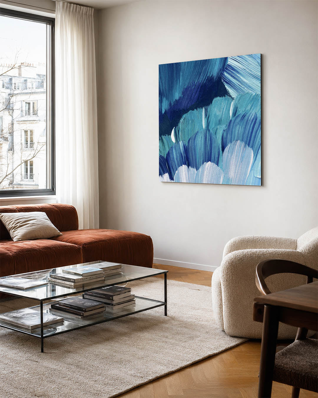 Dynamische blauwe beweging Kunstwerk