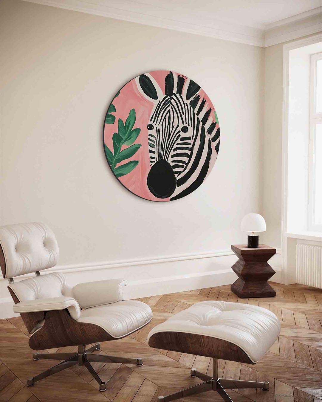Zebra en bladeren Muurcirkel