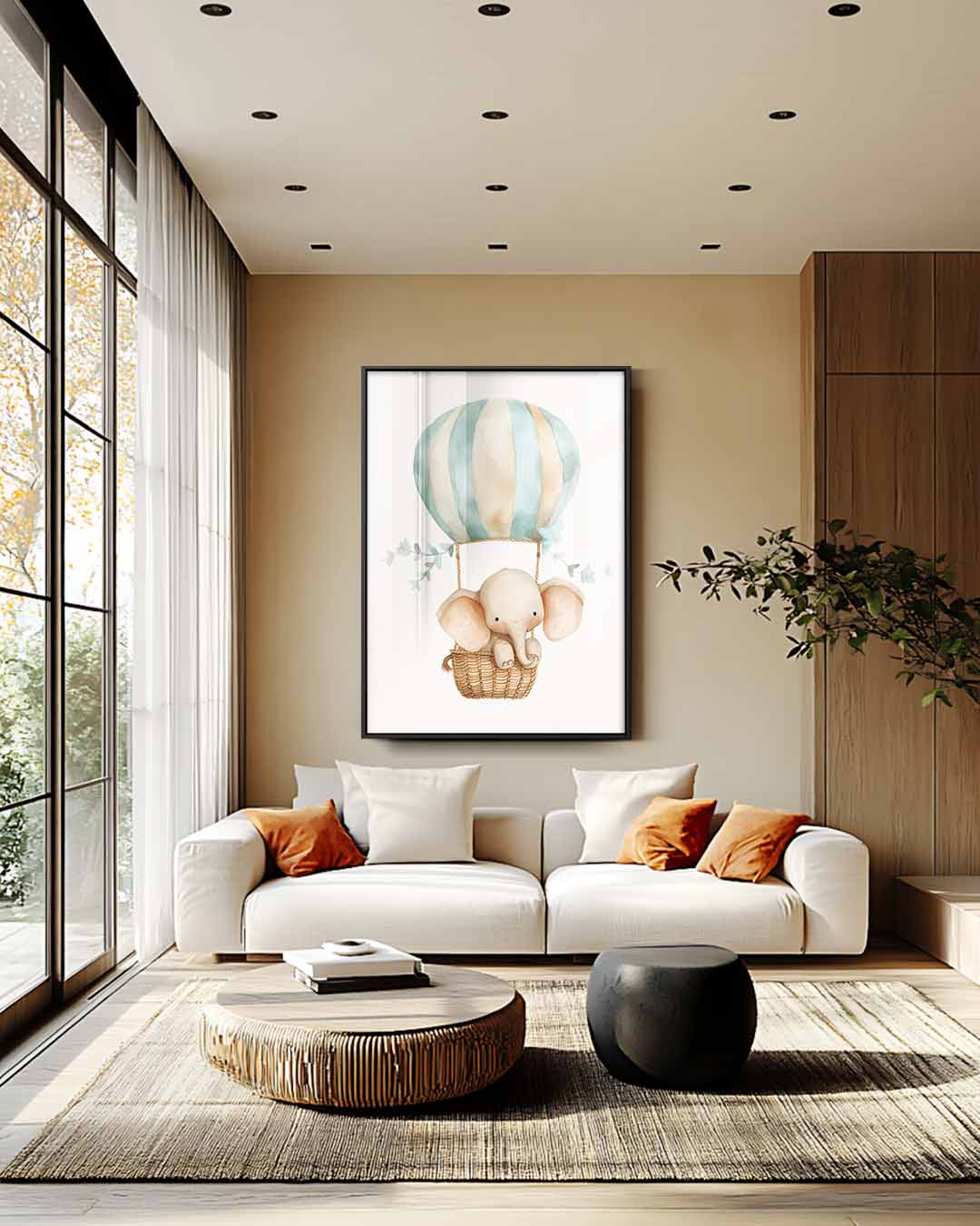 Dromerige Olifant in Luchtballon Kunstwerk-canvas-dibond-plexiglas-wanddecoratie-WallArtistic