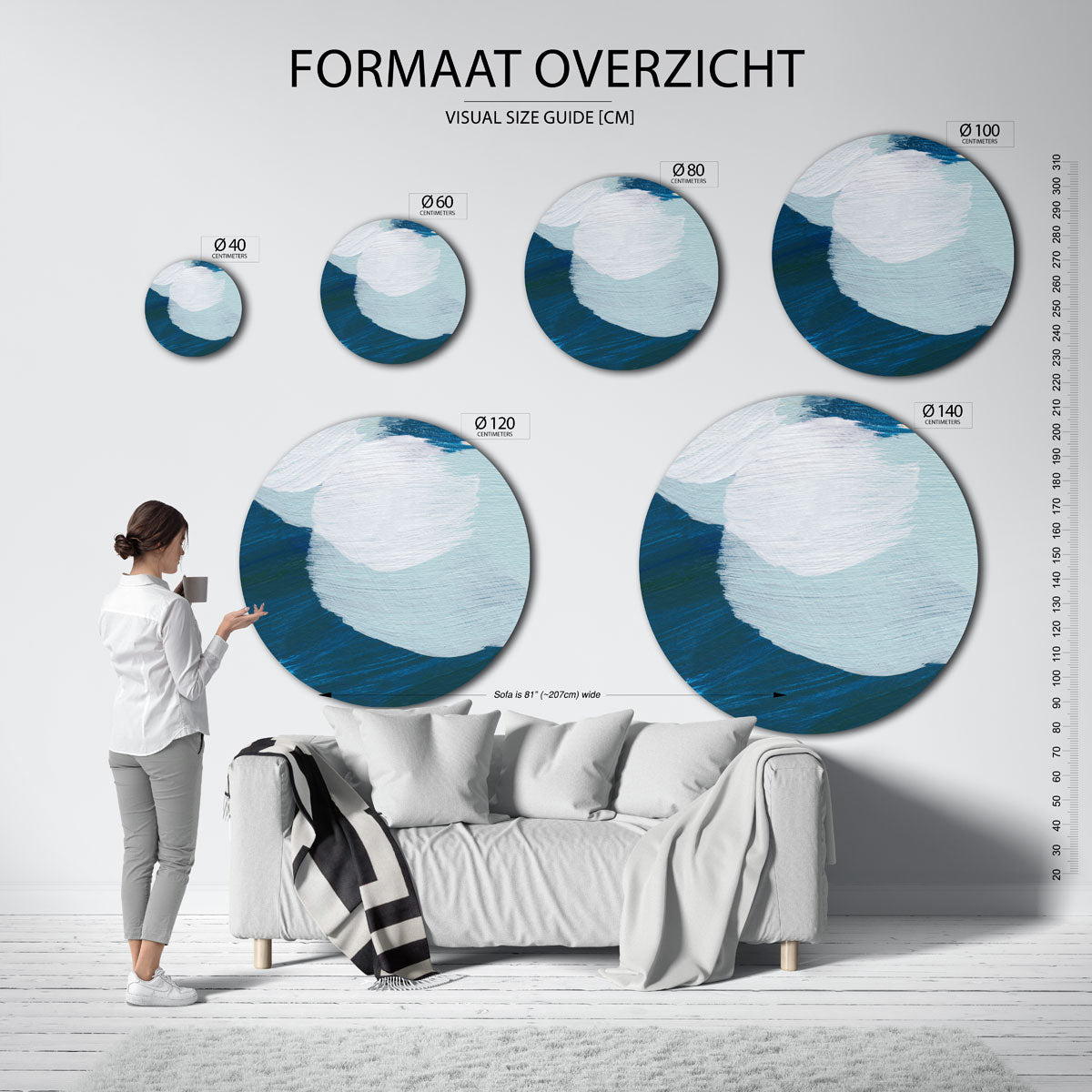 Abstracte blauwe en witte Muurcirkel