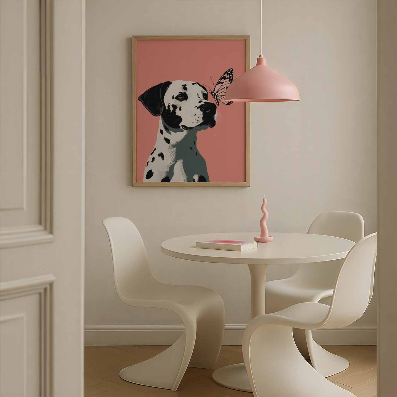 Dalmatier met Vlinder Vrolijkheid Poster-WallArtistic