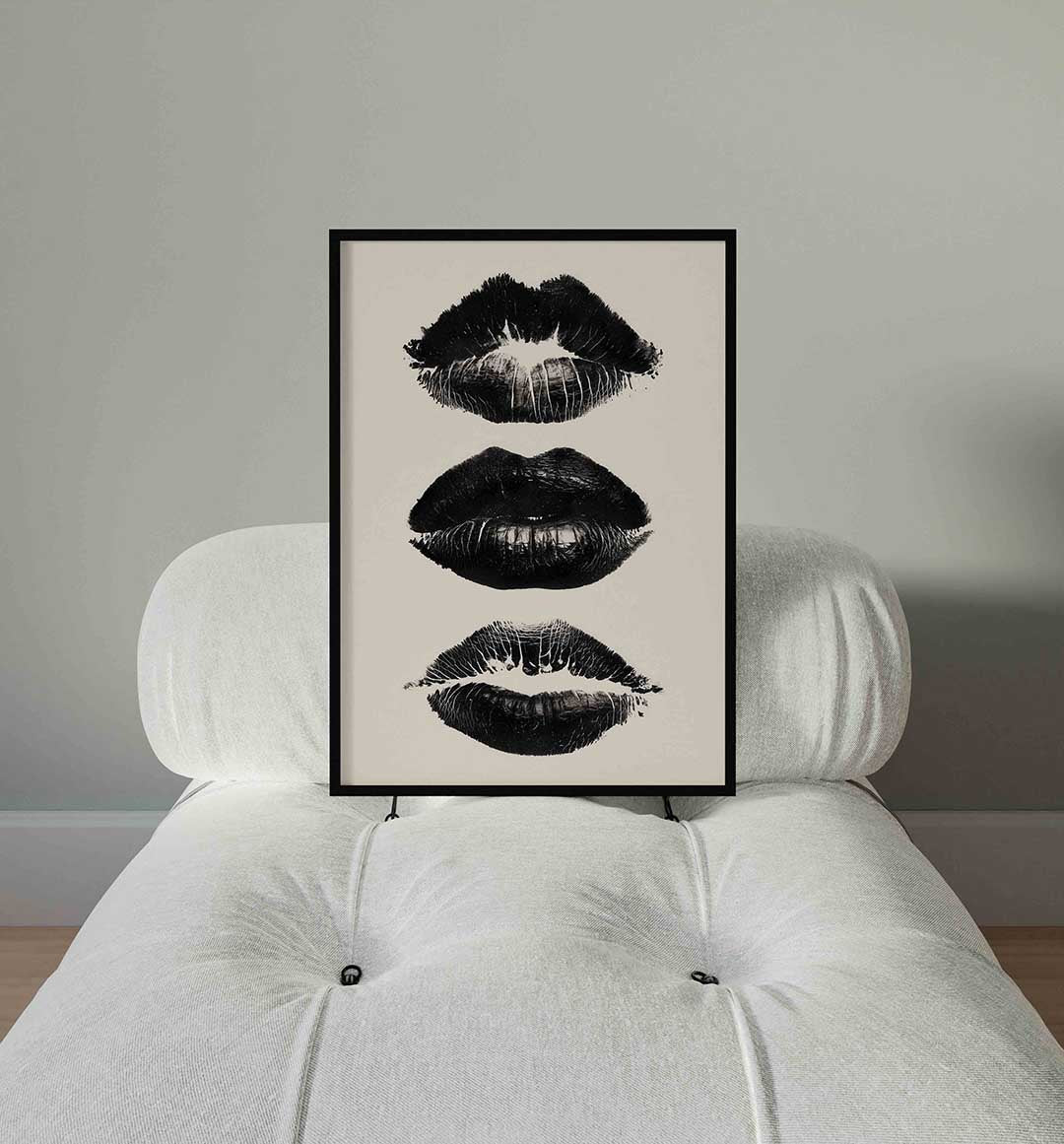 Drie zwarte lipafdrukken Poster