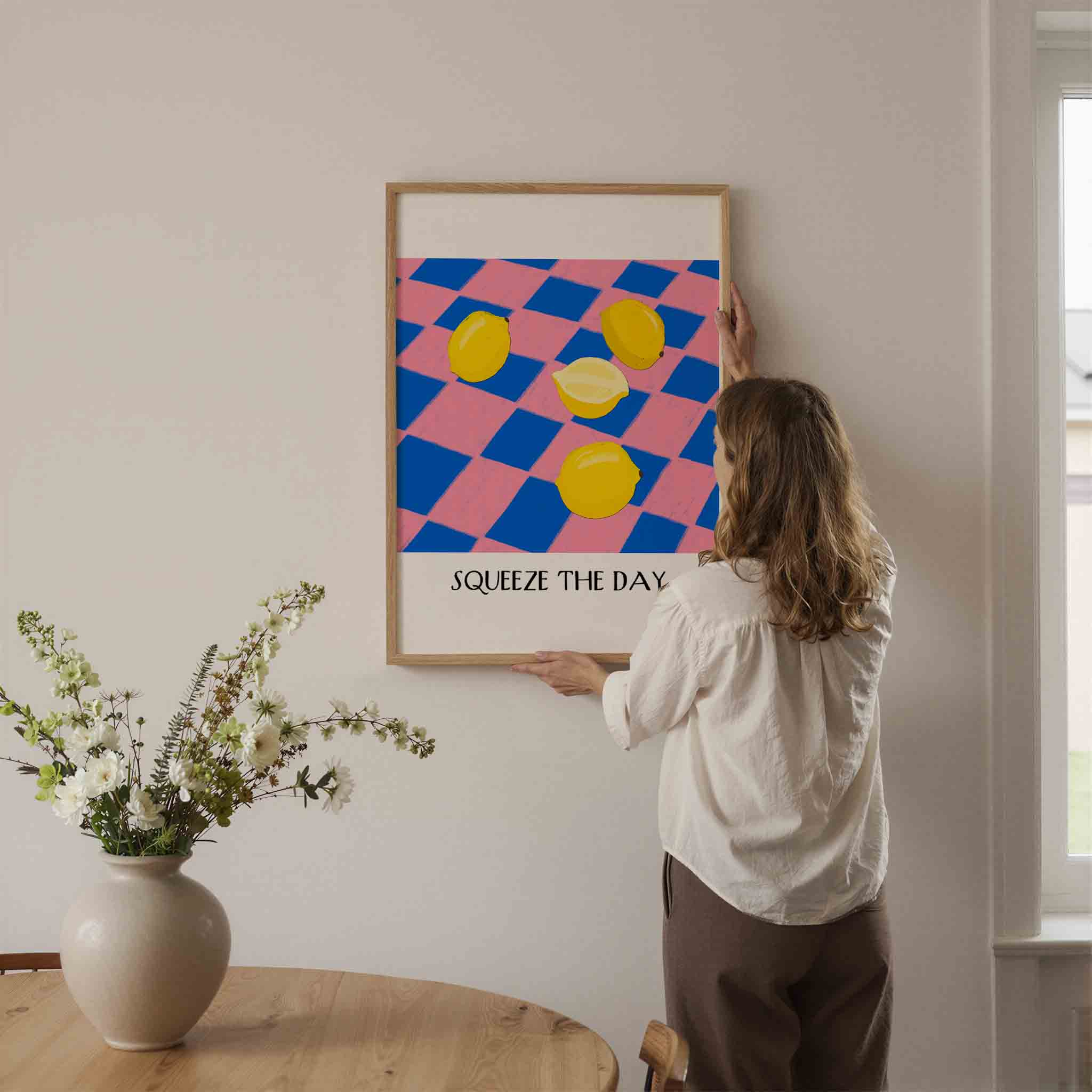 Citroenen op geruit patroon Poster