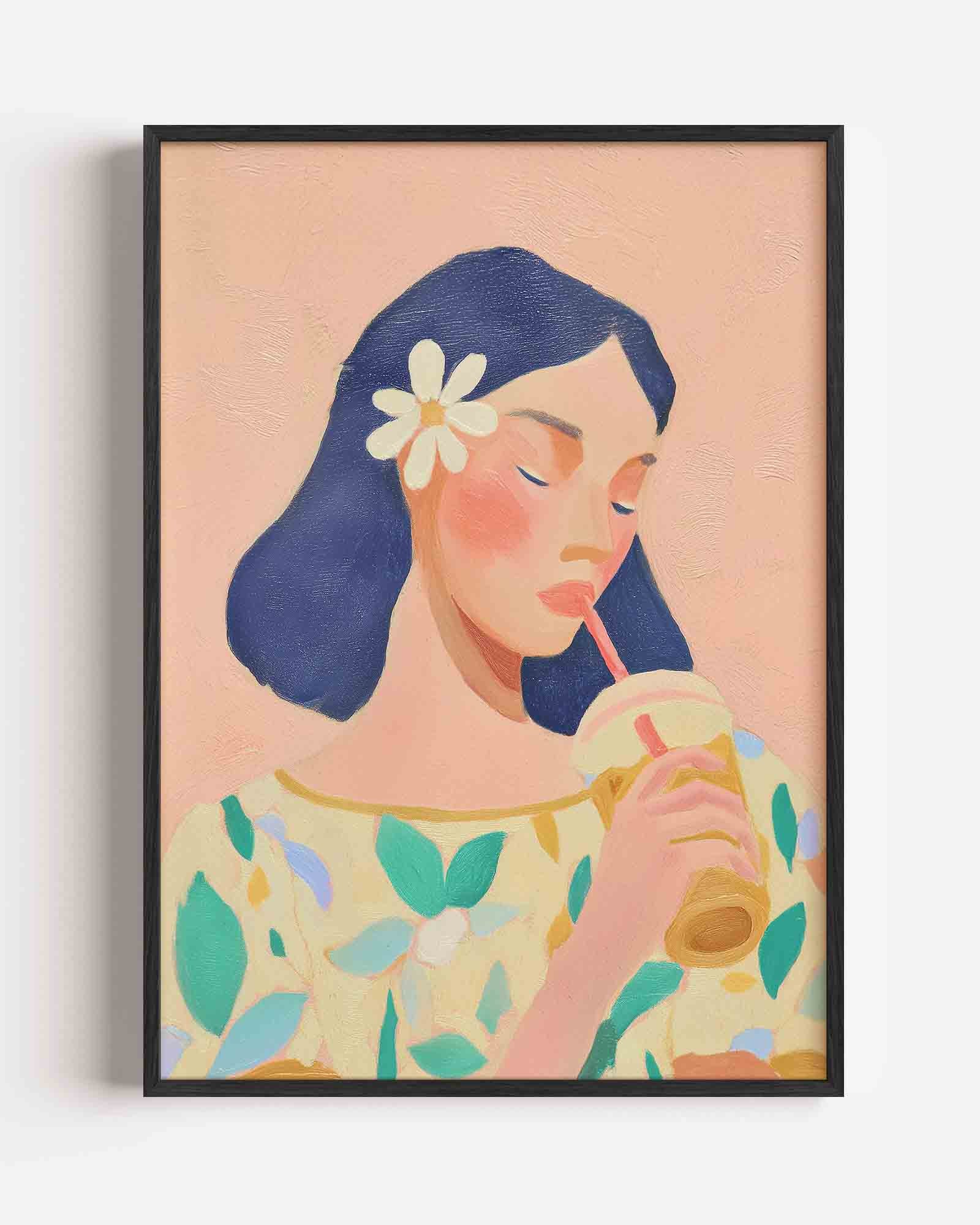 Vrouw met drankje Poster