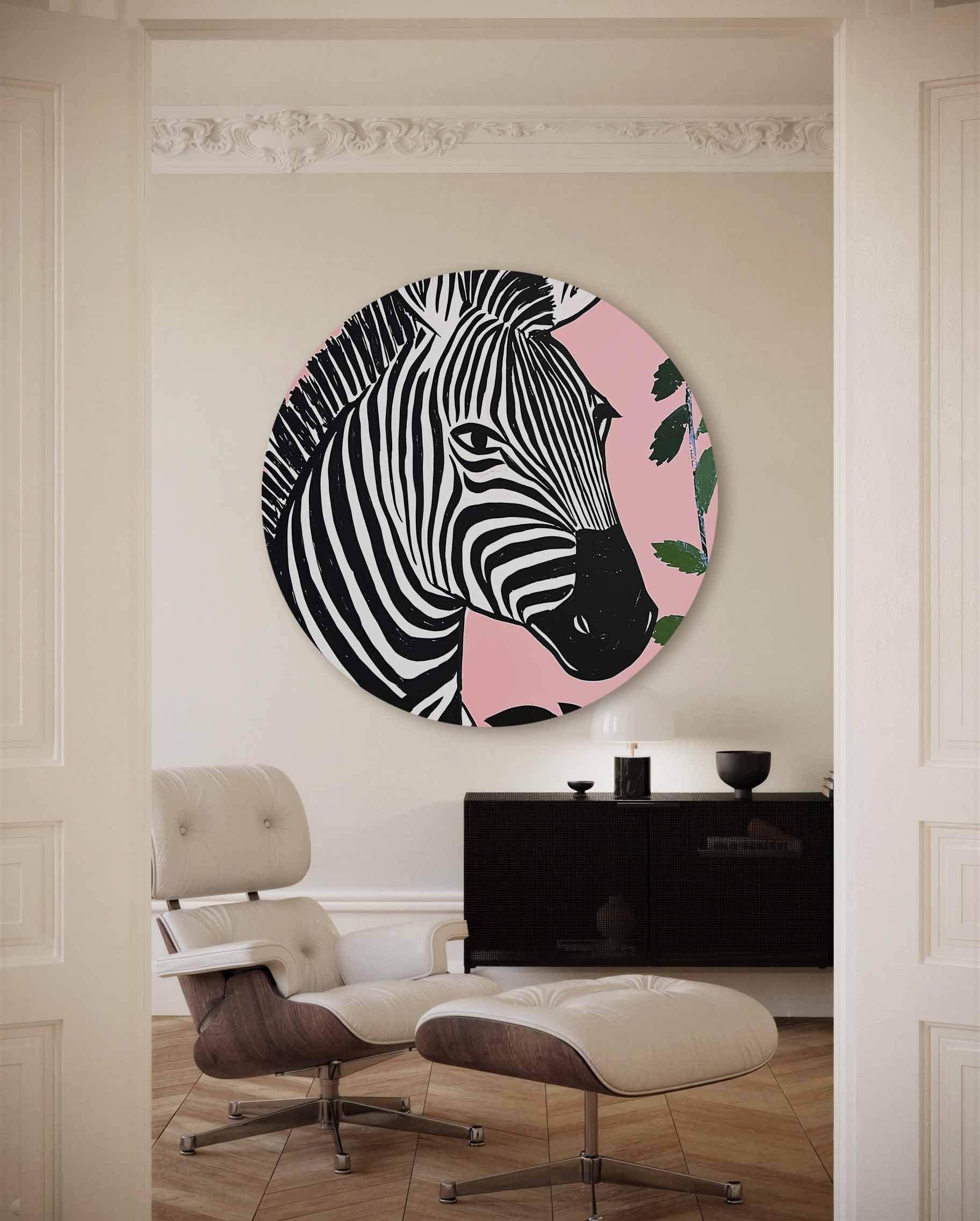 Zebra op roze Muurcirkel