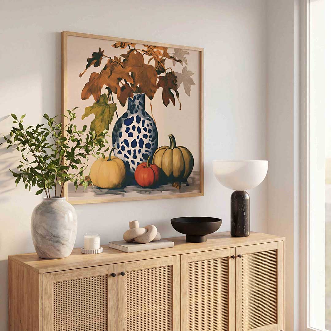 Herfstbladeren en pompoenen Poster