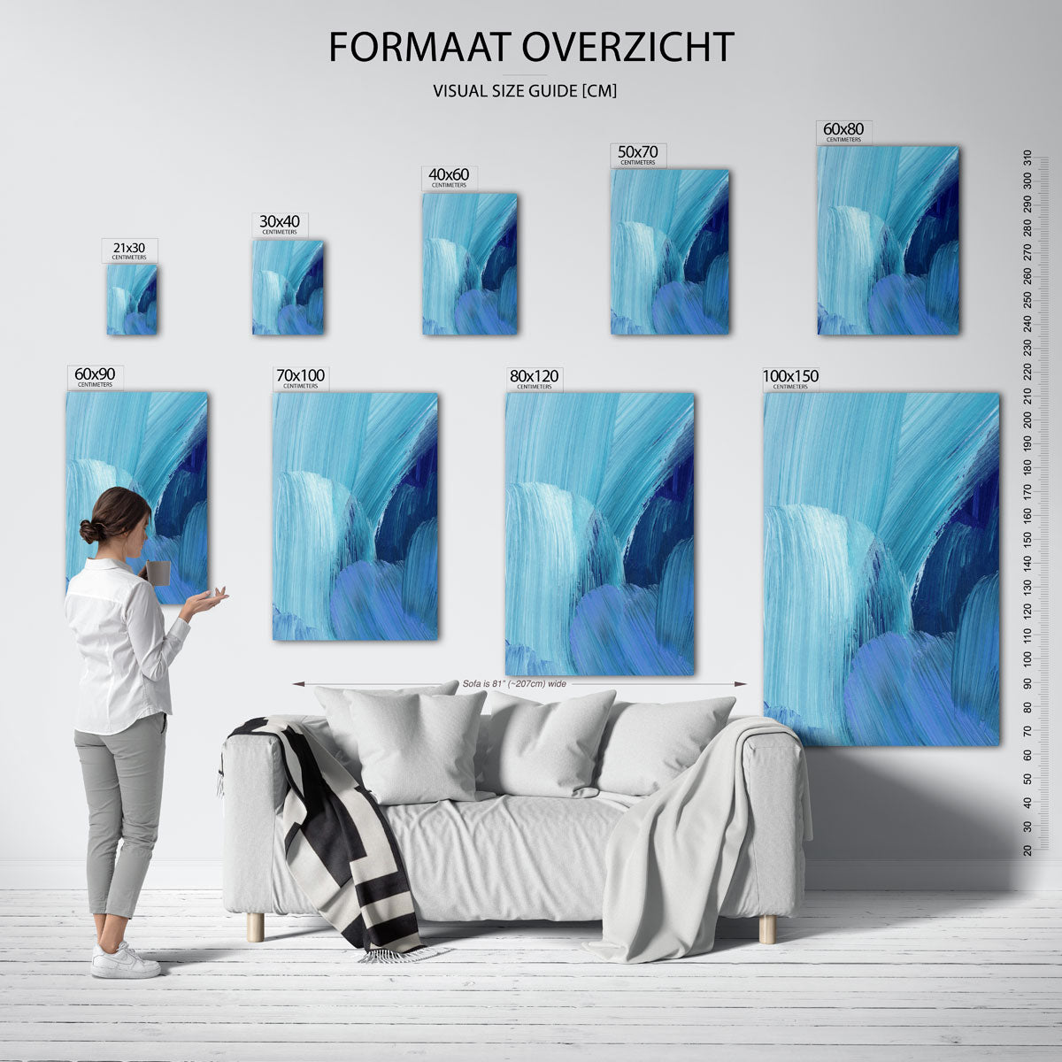 Blauwe penseelstreken Poster