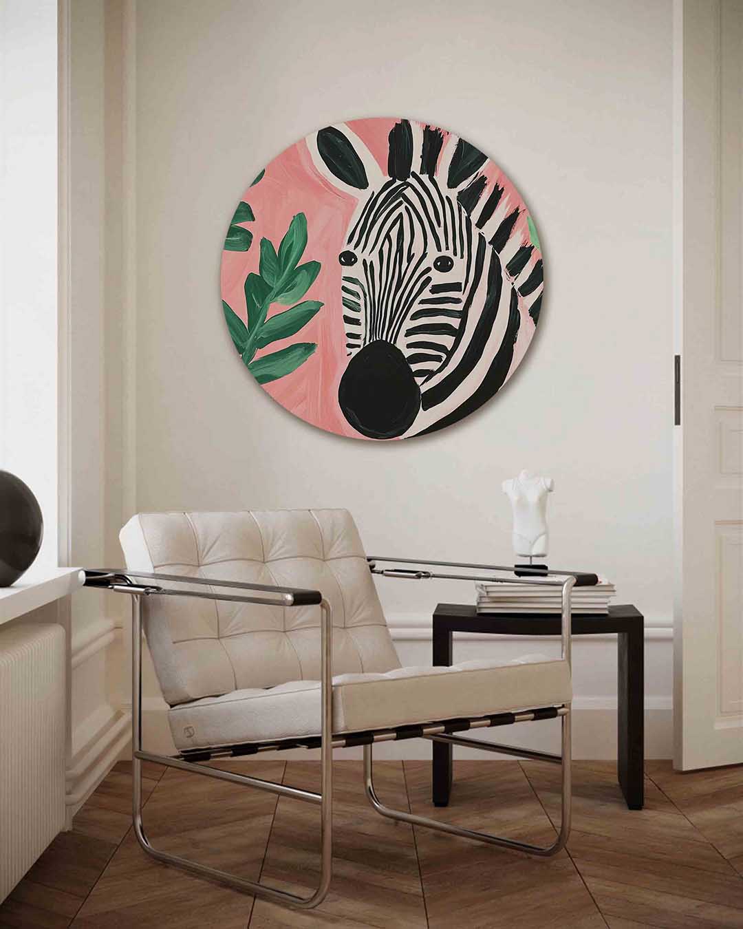 Zebra en bladeren Muurcirkel
