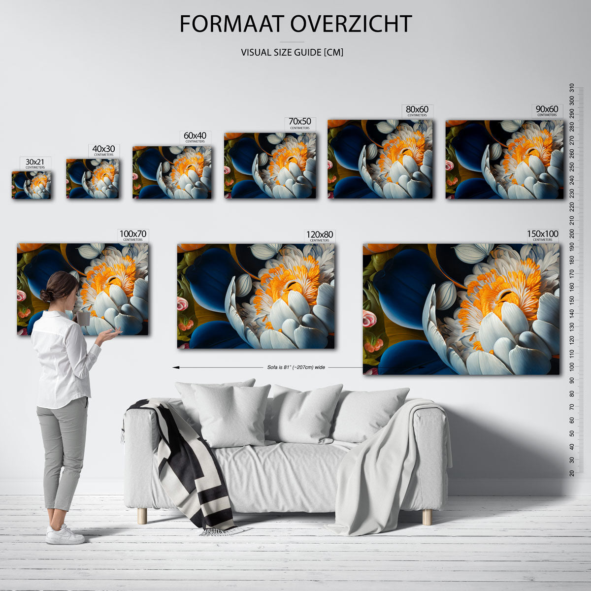 Bloem met blauwe en oranje accenten Poster