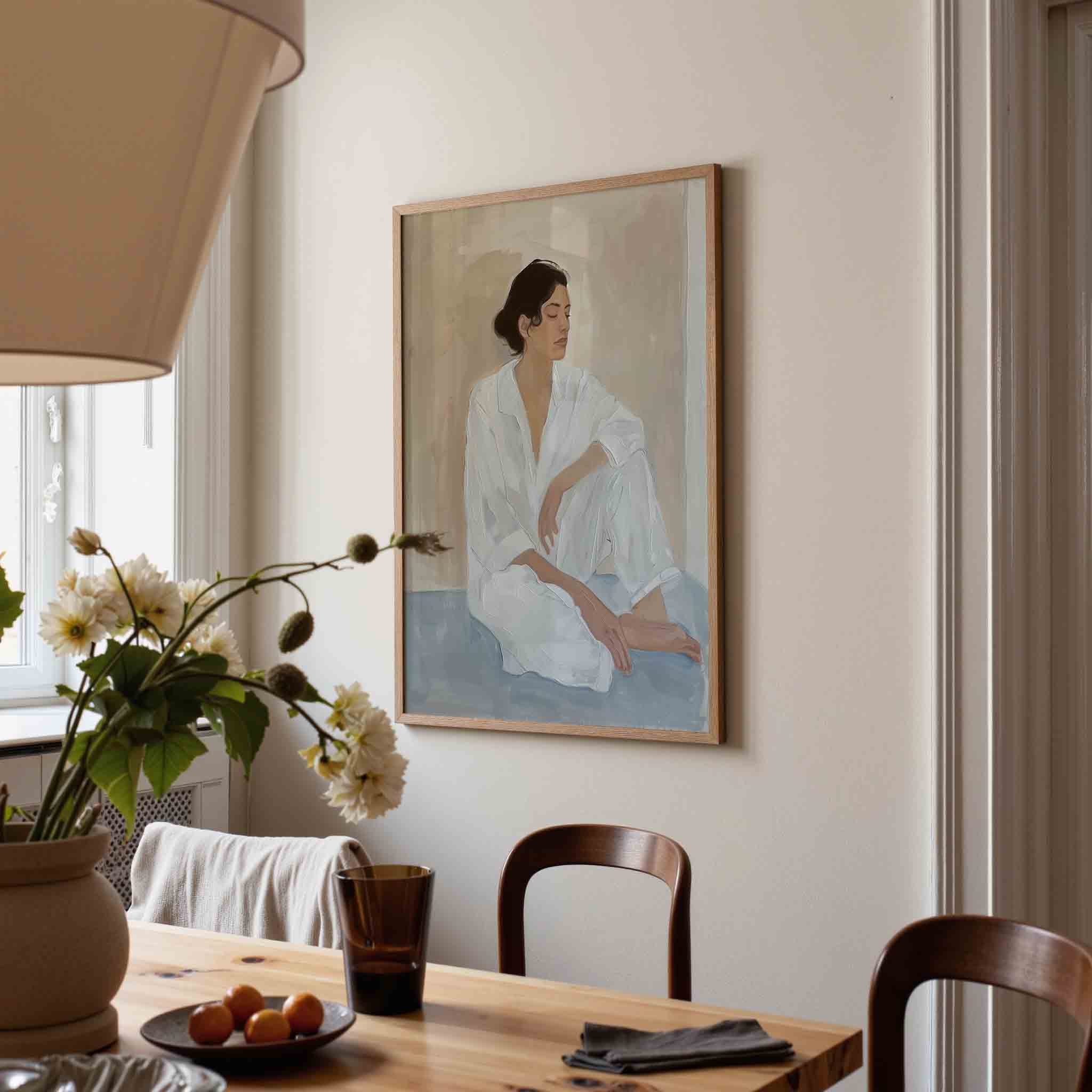 Vrouw in witte kleding Poster