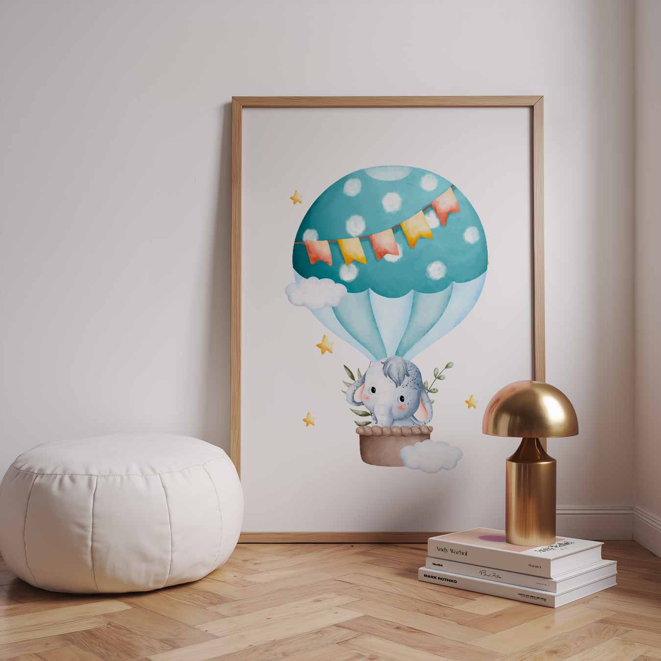 Schattige Olifant in Luchtballon Poster-WallArtistic