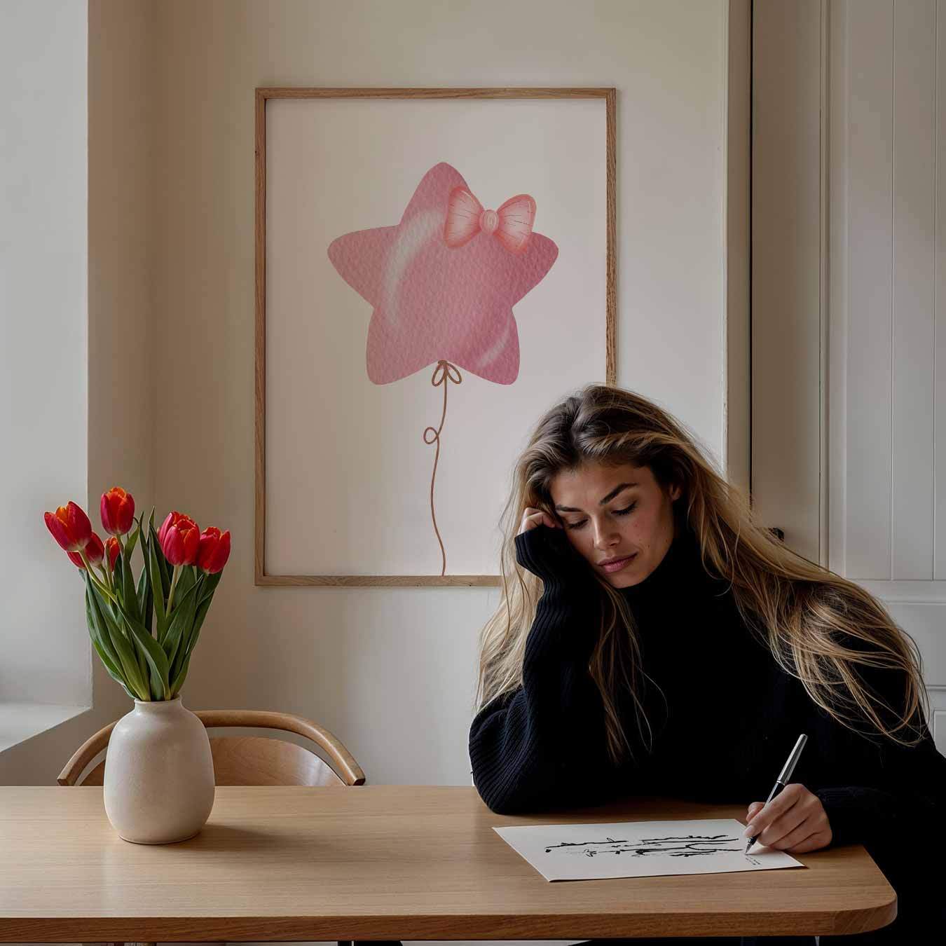 Dromerige Roze Ster Balloon Poster-WallArtistic