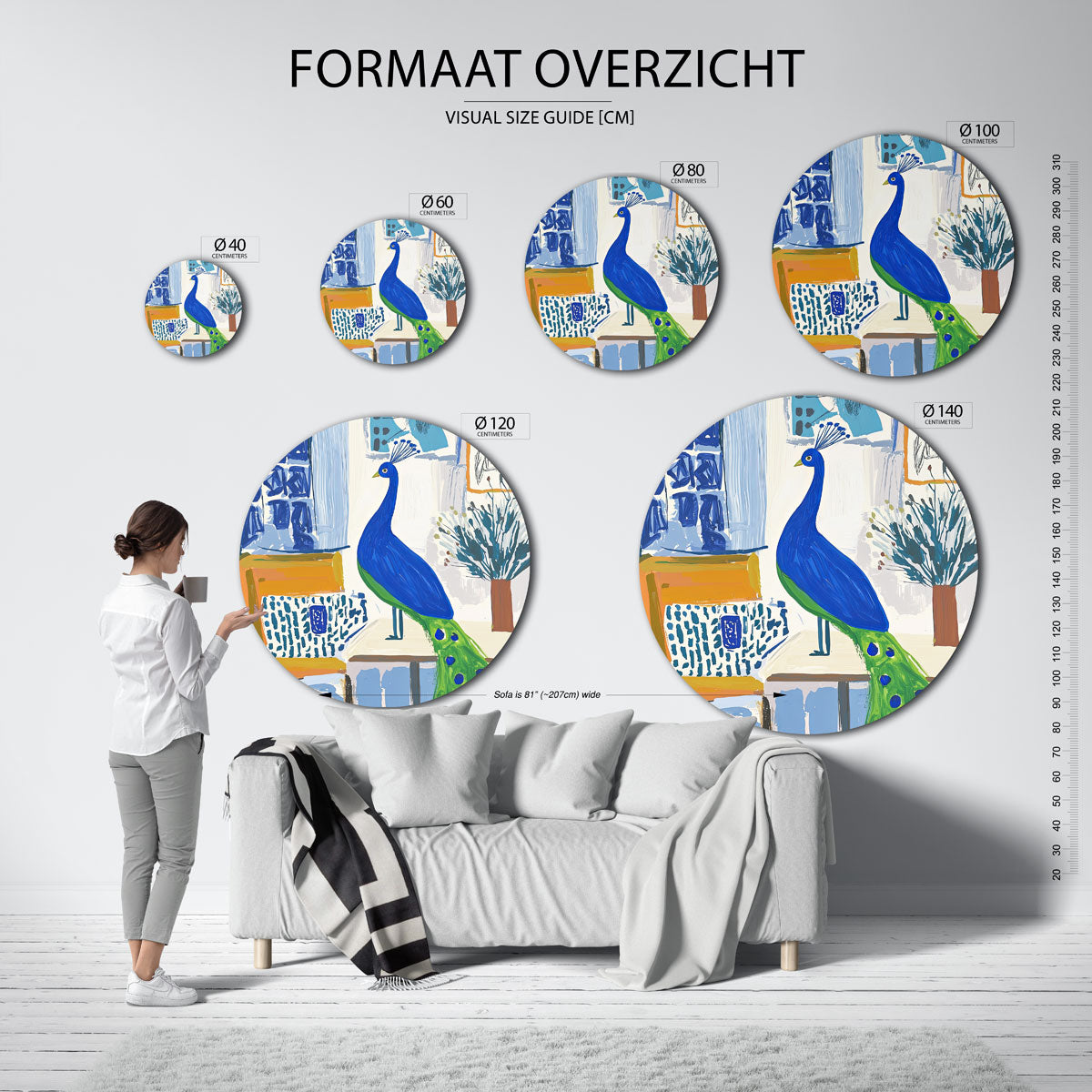 Pauw met blauwe veren Muurcirkel