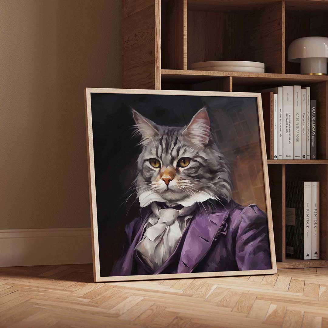 Kat in paarse outfit Poster