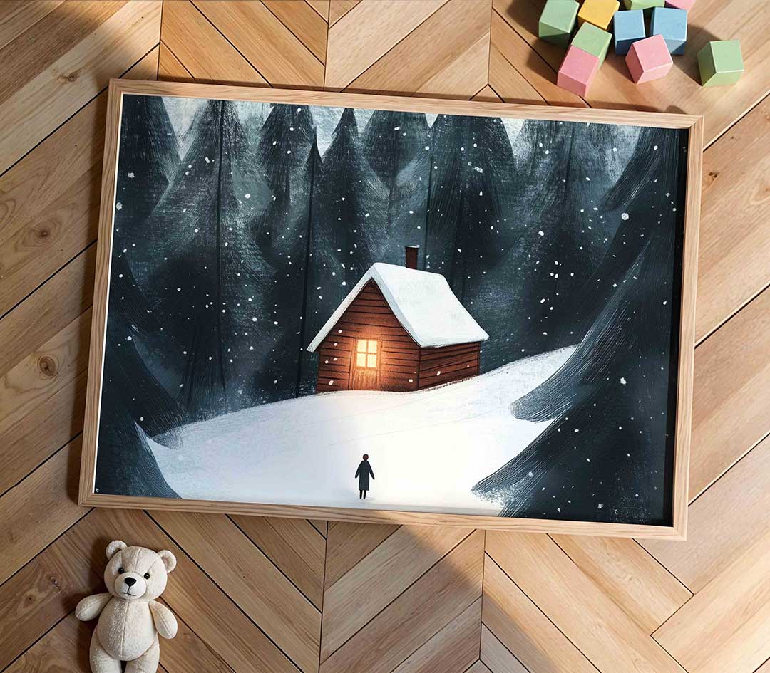 Winterlandschap met huisje Poster