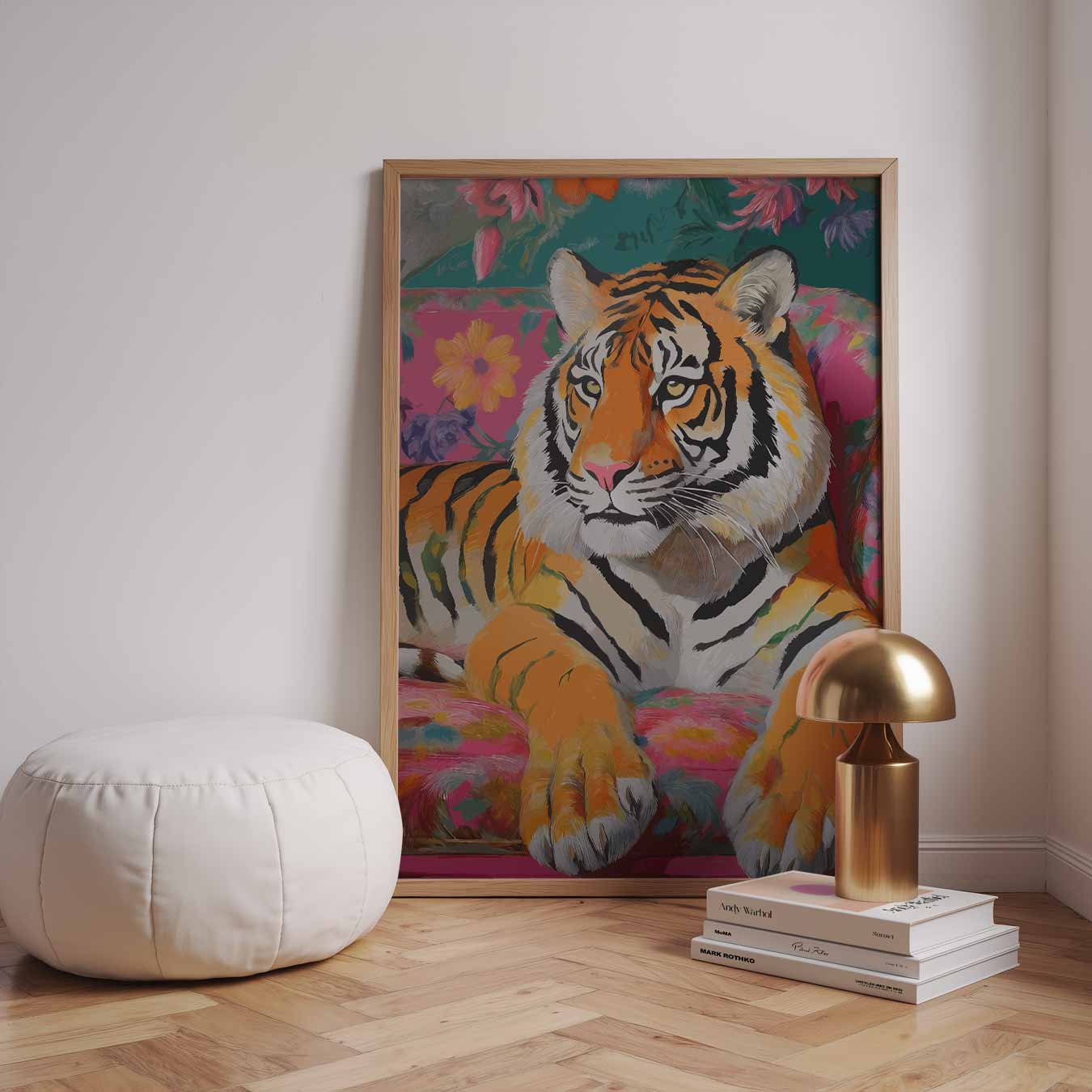 Tropische Tijger in Bloemenweelde Poster-WallArtistic