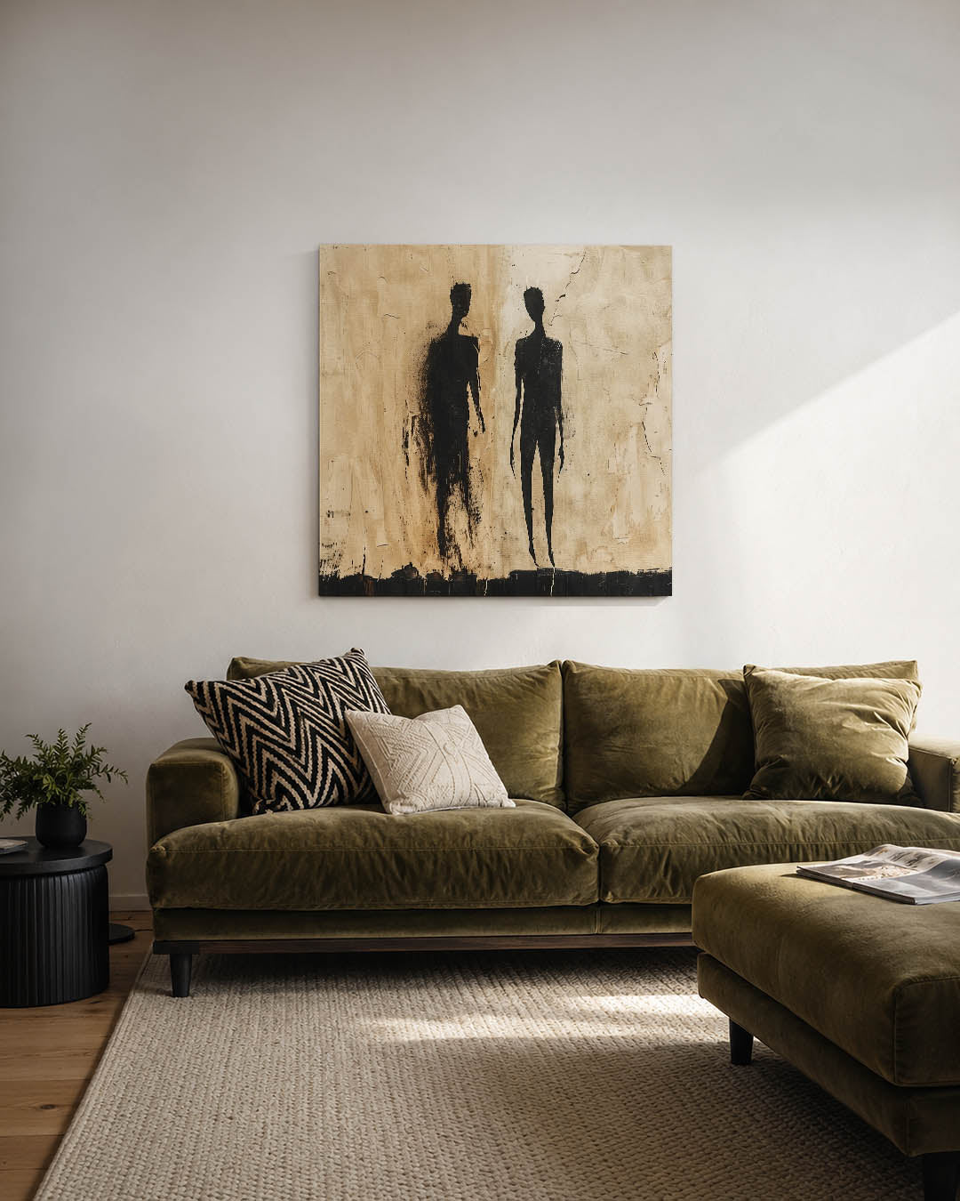 Schaduwfiguren op beige Kunstwerk