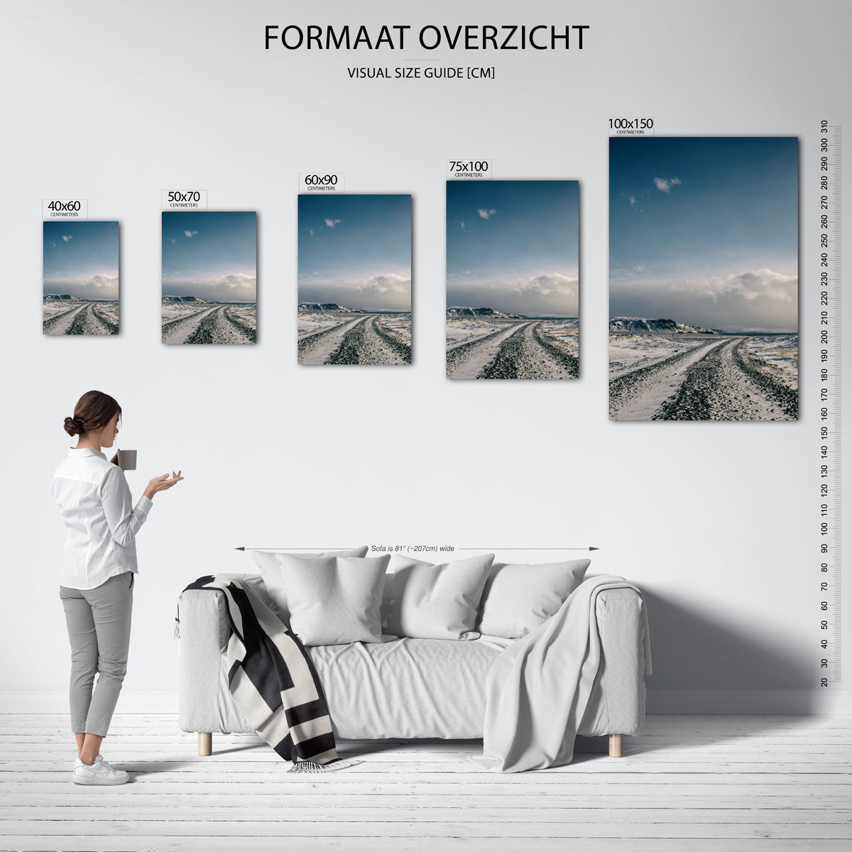 Winterse landschap weg Kunstwerk