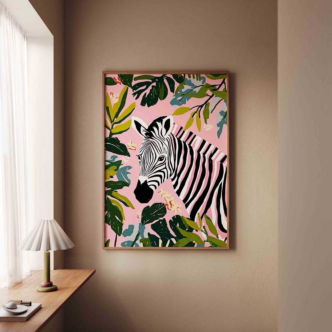 Zebra en bladeren Poster