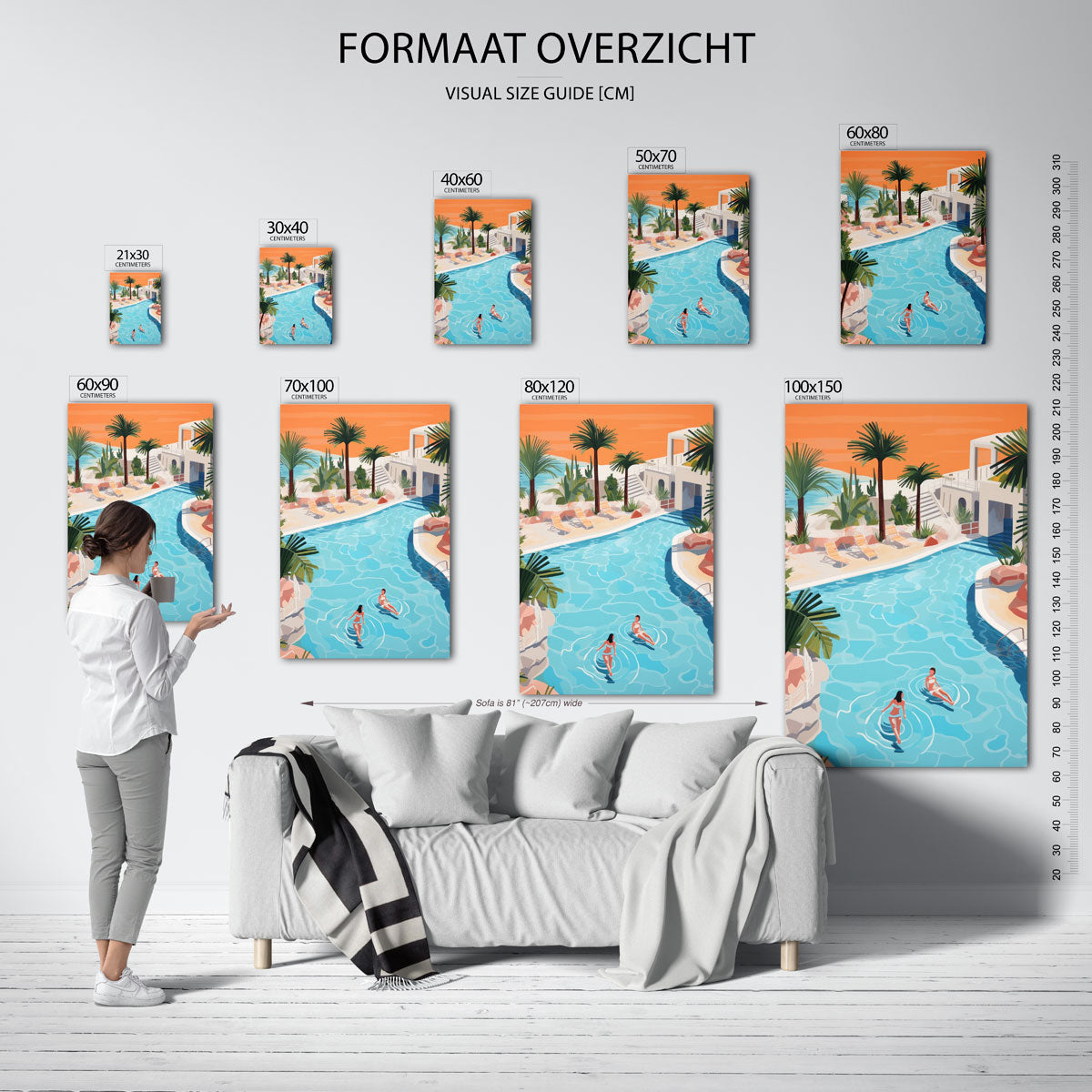 Zwembad en palmbomen Poster