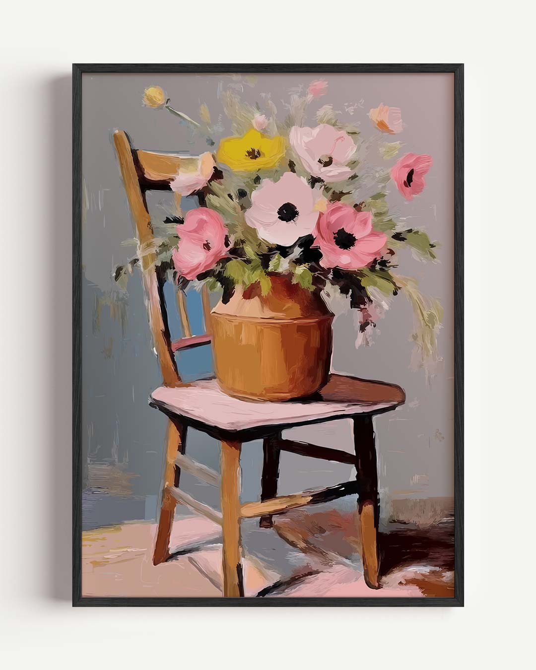 Bloemenvaas op Houten Stoel Poster-WallArtistic