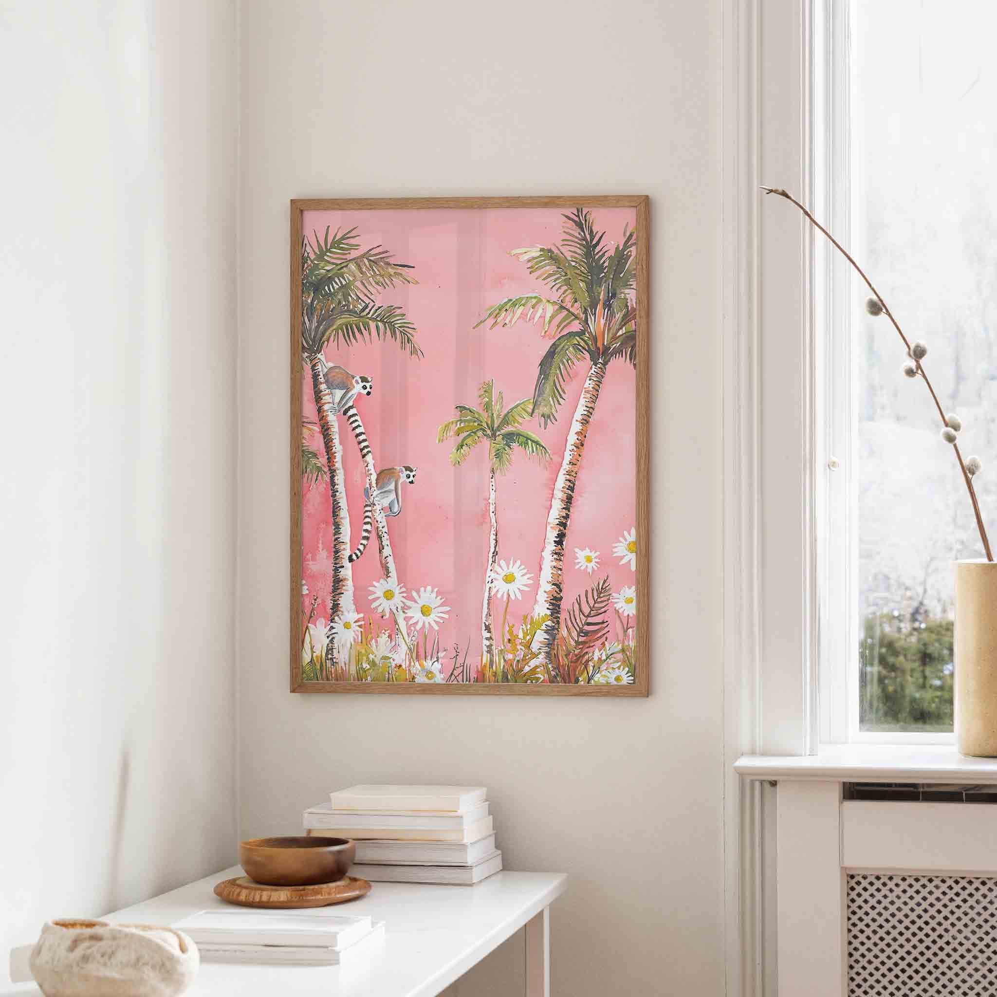 Lemuren en palmbomen Poster