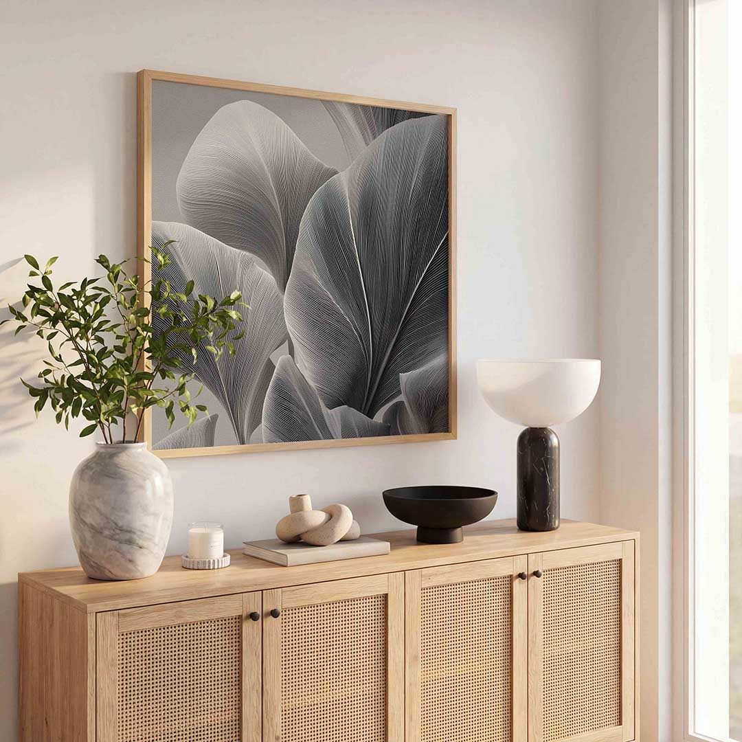 Bladeren in zwart wit Poster