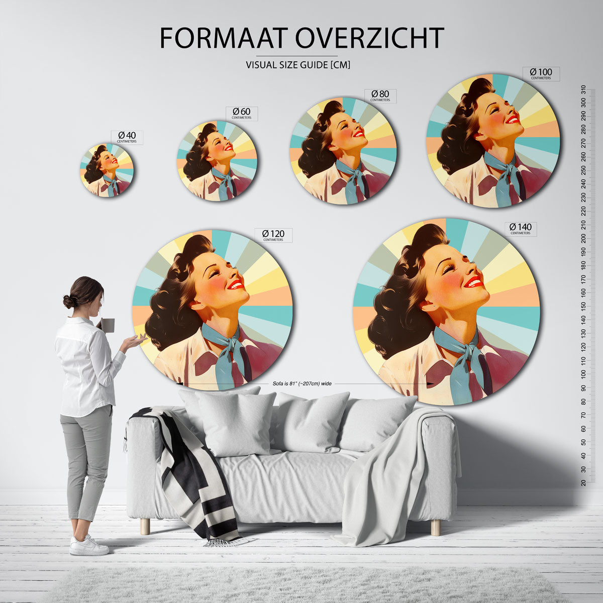 Vrouw met kleurrijke stralen Muurcirkel