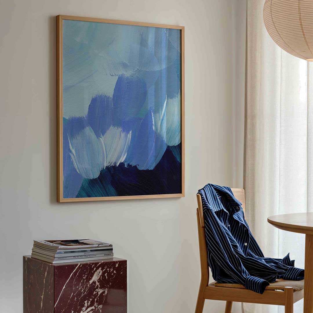 Blauwe penseelstreken Poster