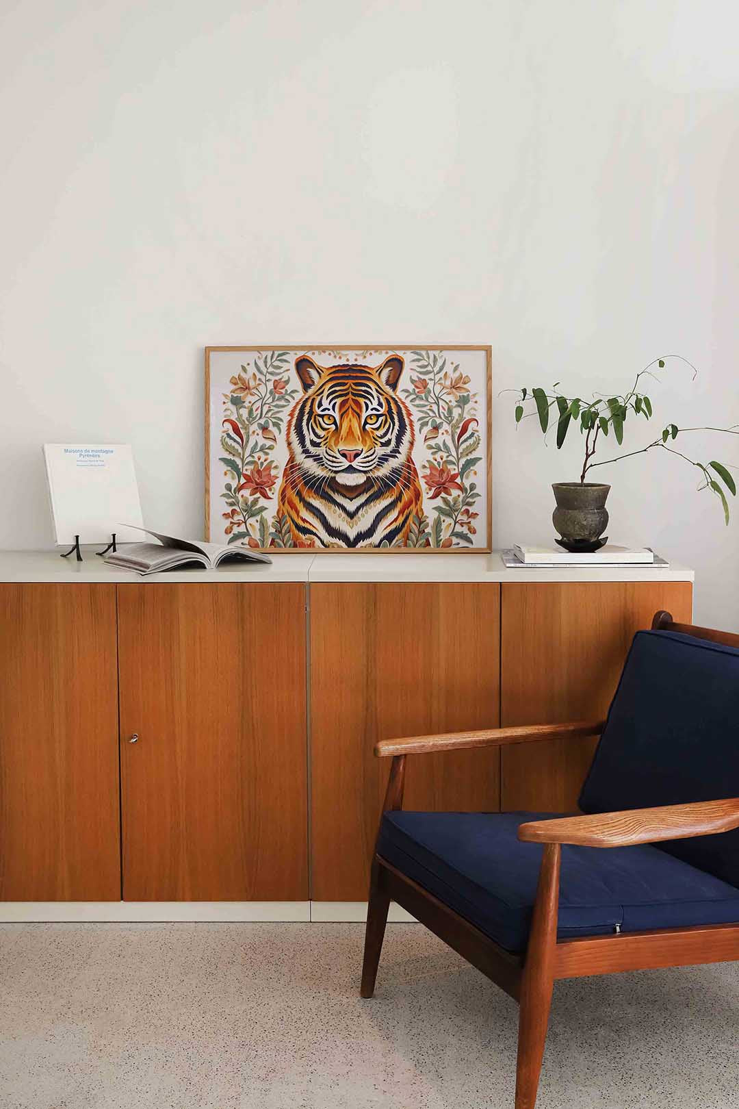 Tijger met bloemen Poster