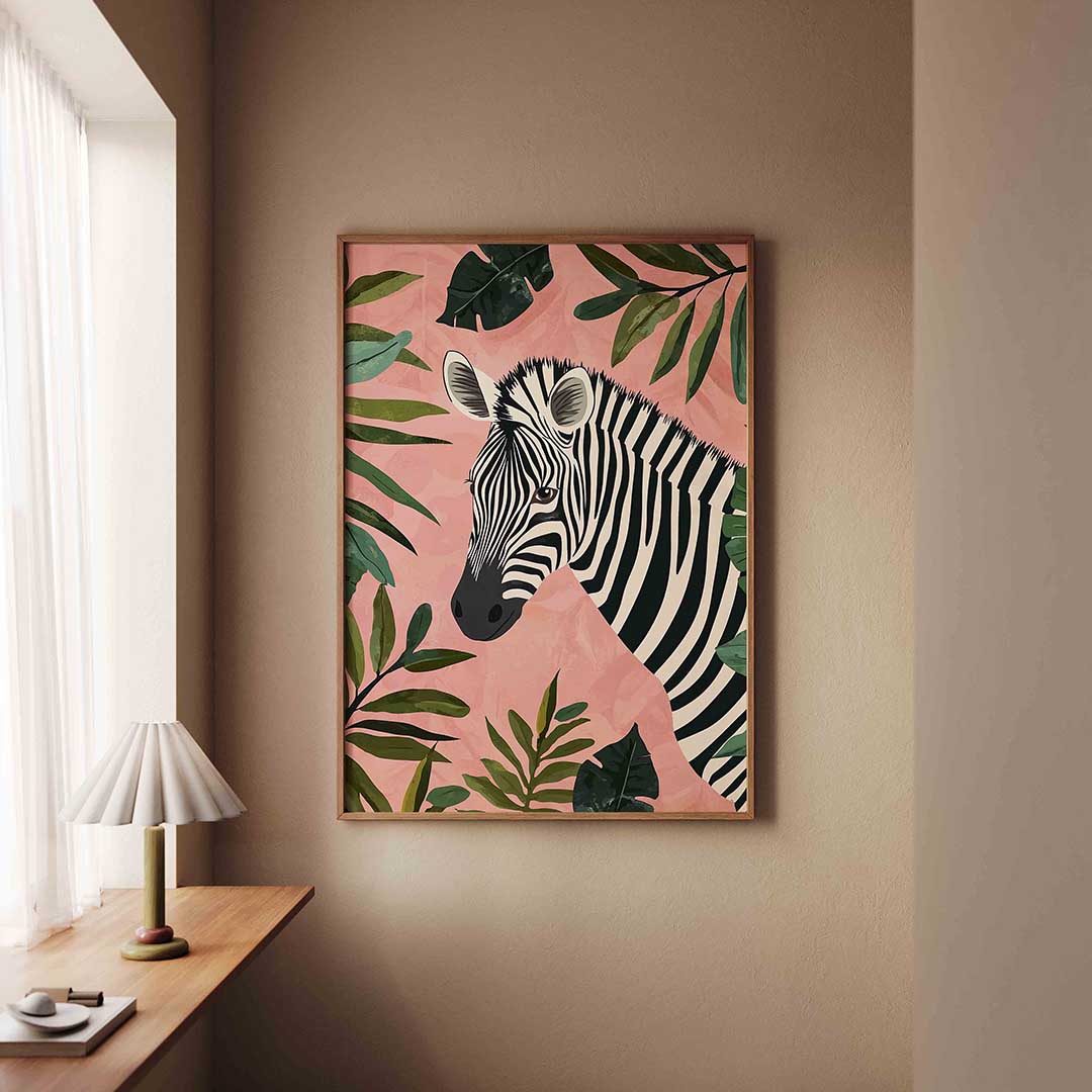 Zebra en bladeren Poster