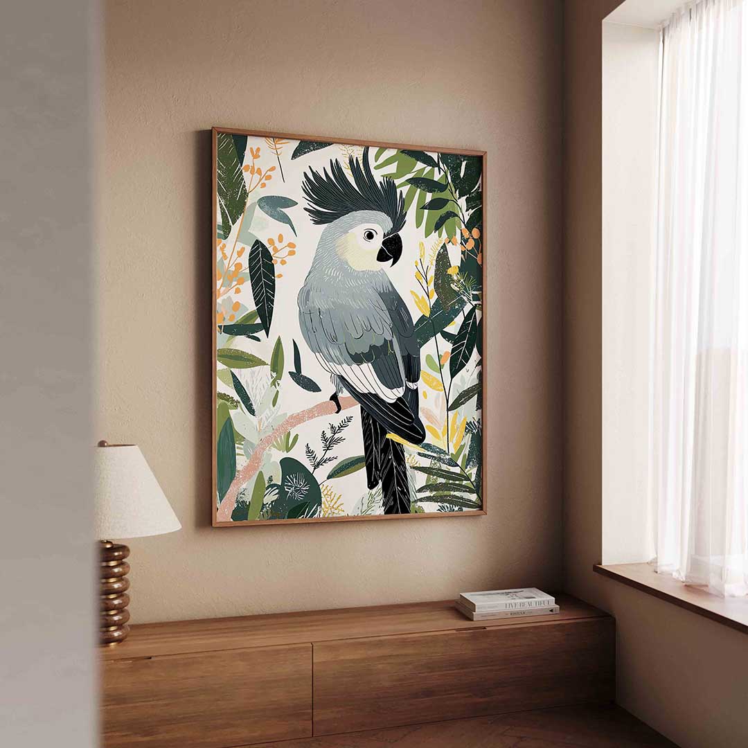 Papegaai en bladeren Poster