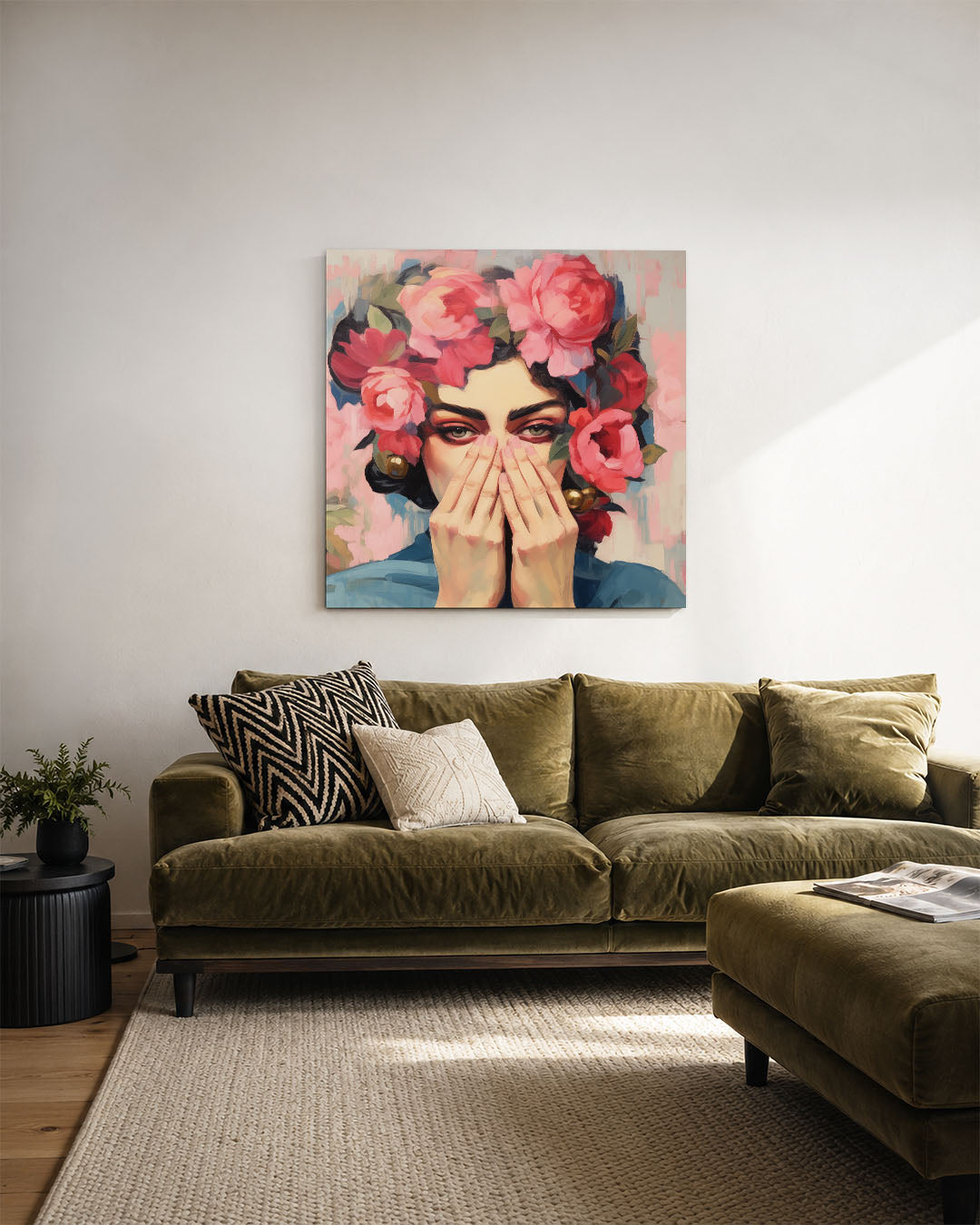 Bloemenportret met handen Kunstwerk