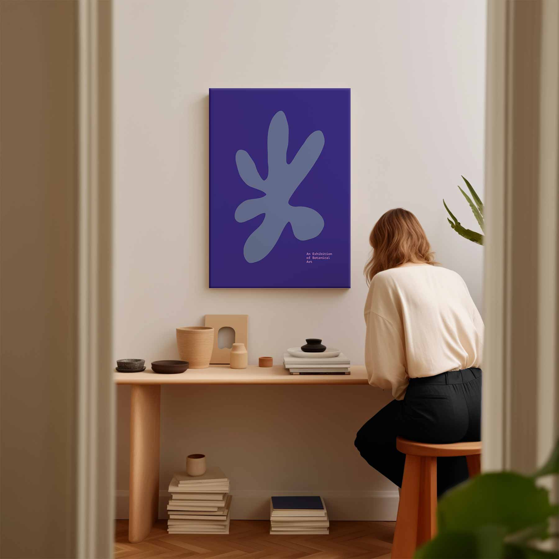 Blauwe Botanische Vormen Kunstwerk-canvas-dibond-plexiglas-wanddecoratie-WallArtistic