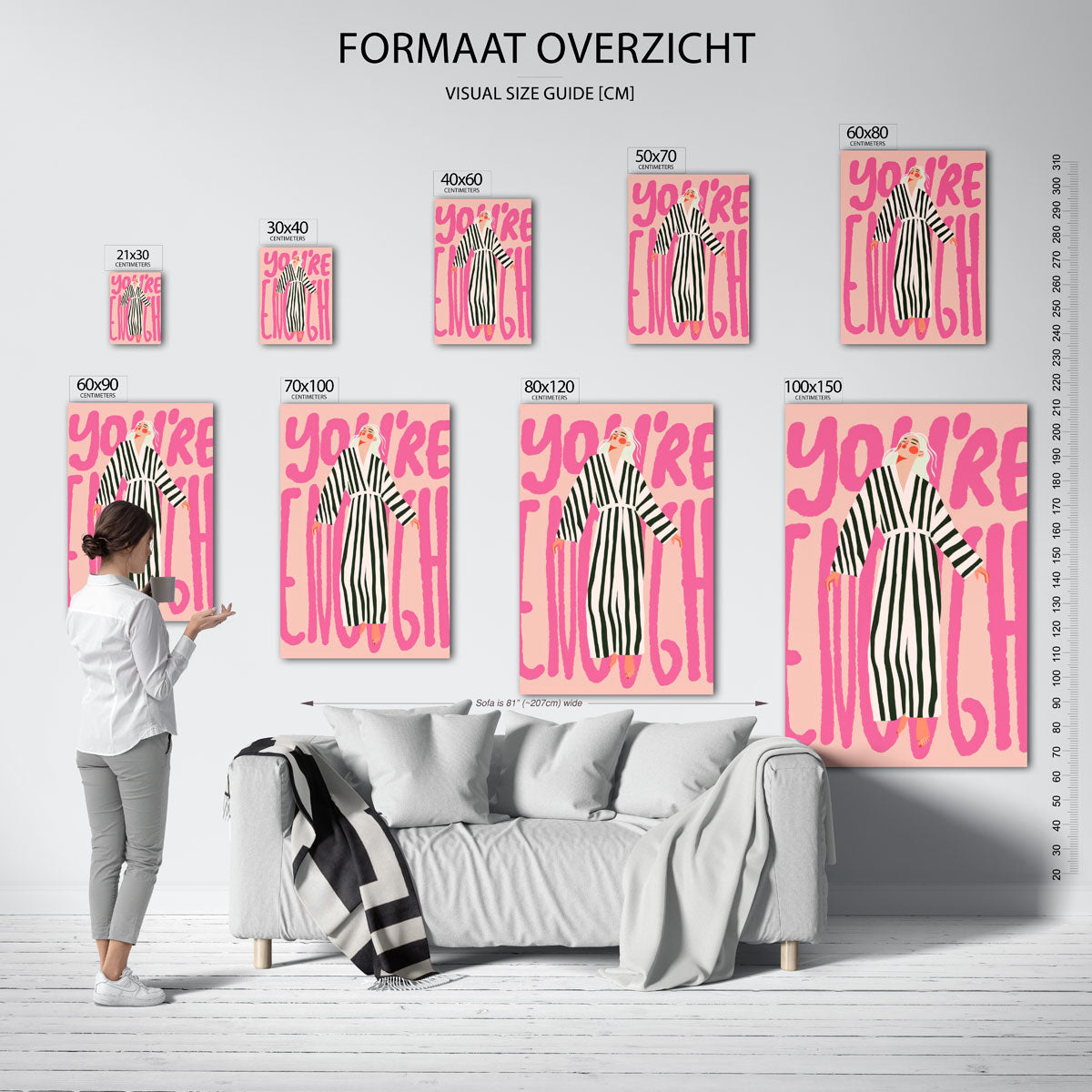 Gestreepte jurk en roze tekst Poster