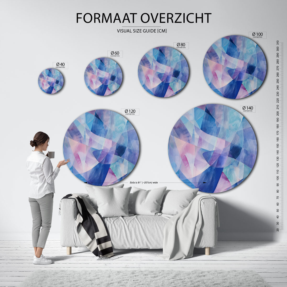 Abstracte blauwe vormen Muurcirkel