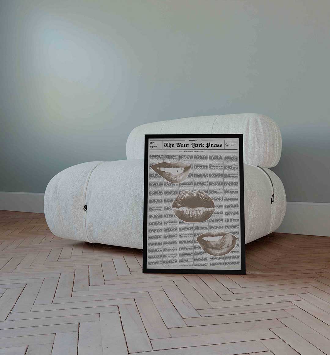 Drie lippen op krantenachtergrond Poster