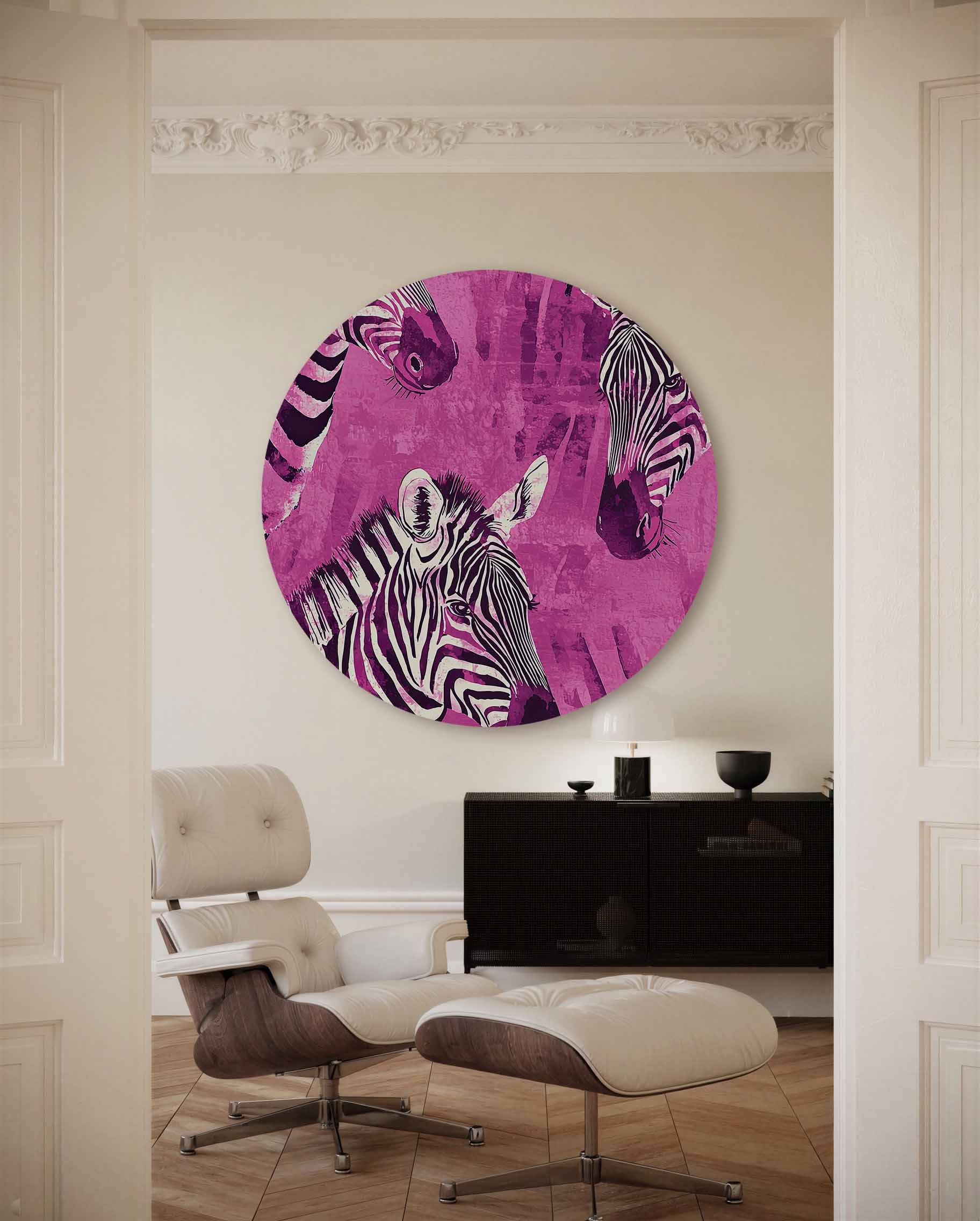 Zebra's op roze Muurcirkel