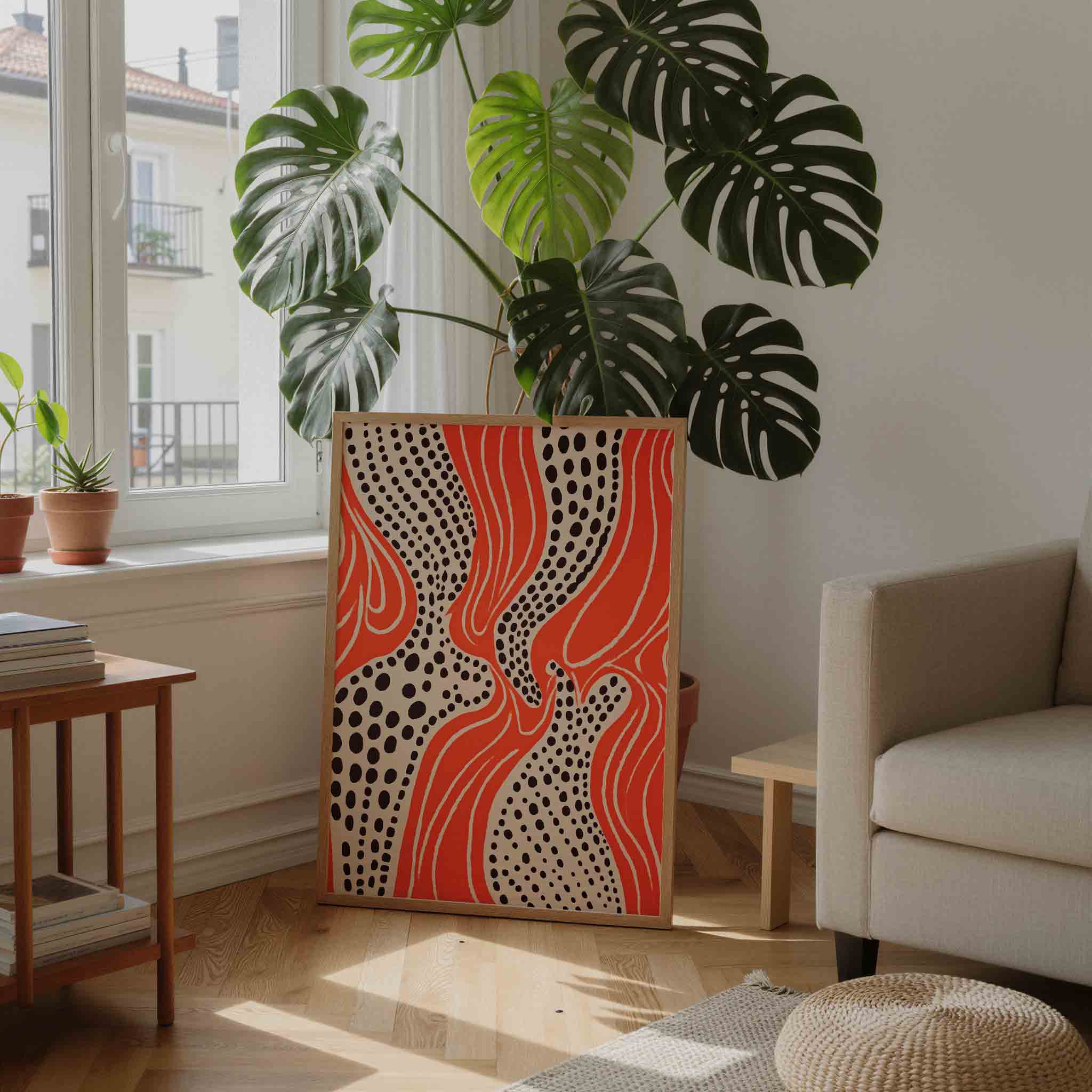 Golvende stippen en lijnen Poster