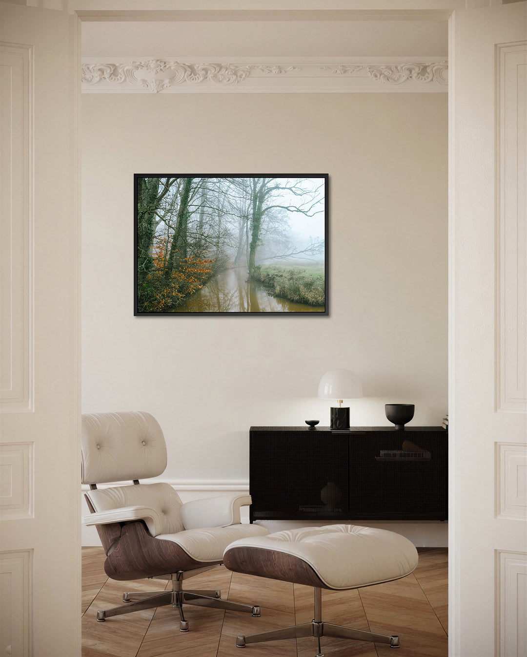 Mistig boslandschap Kunstwerk