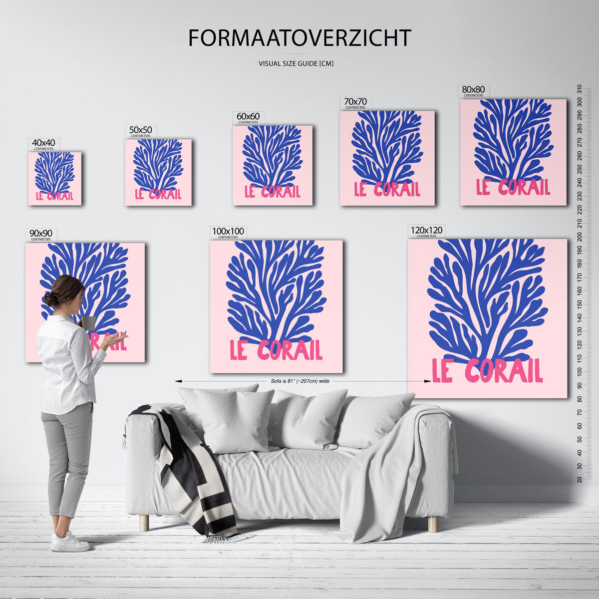 Blauw koraal op roze achtergrond Poster
