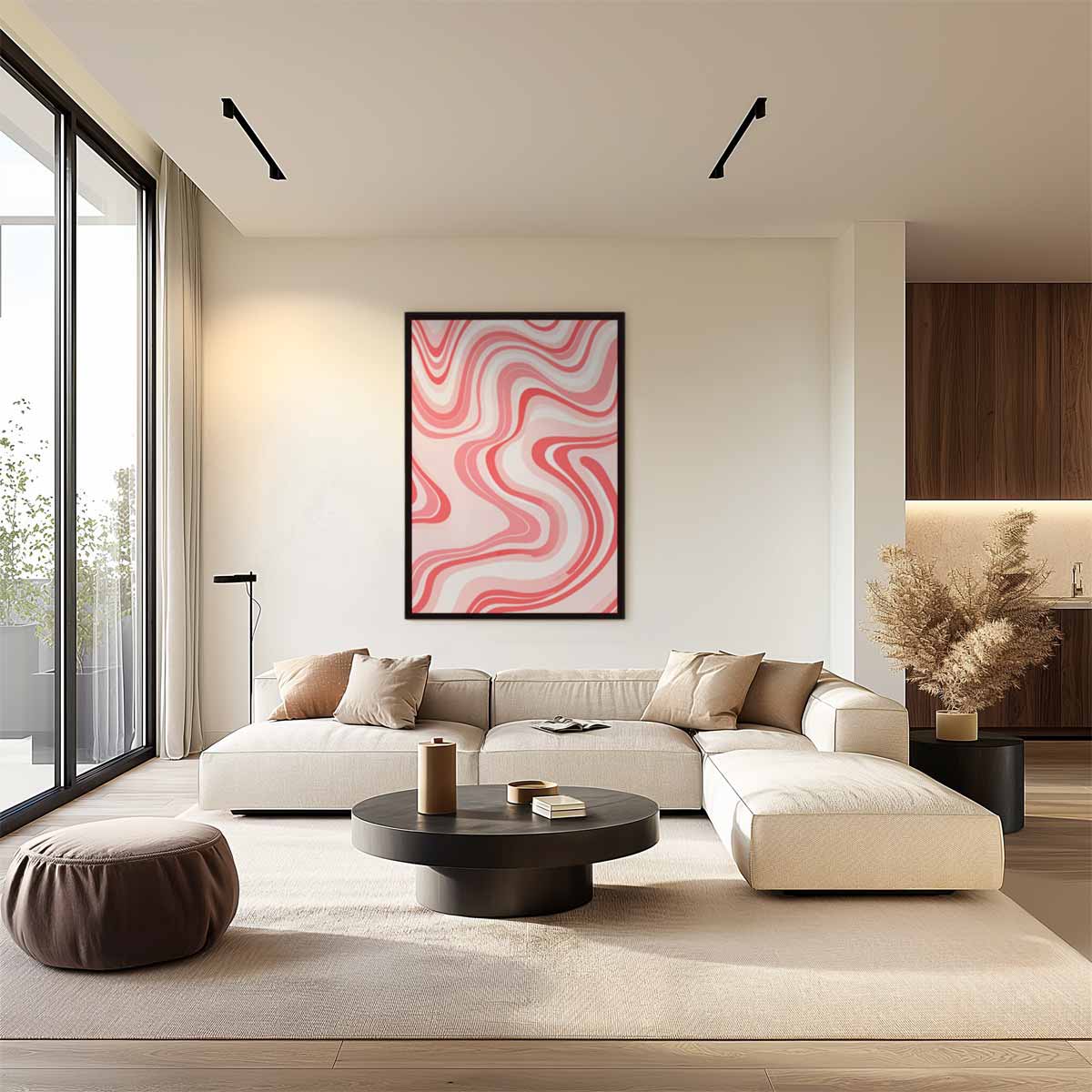 Vloeiende Rood en Roze Golven Kunstwerk-canvas-dibond-plexiglas-wanddecoratie-WallArtistic
