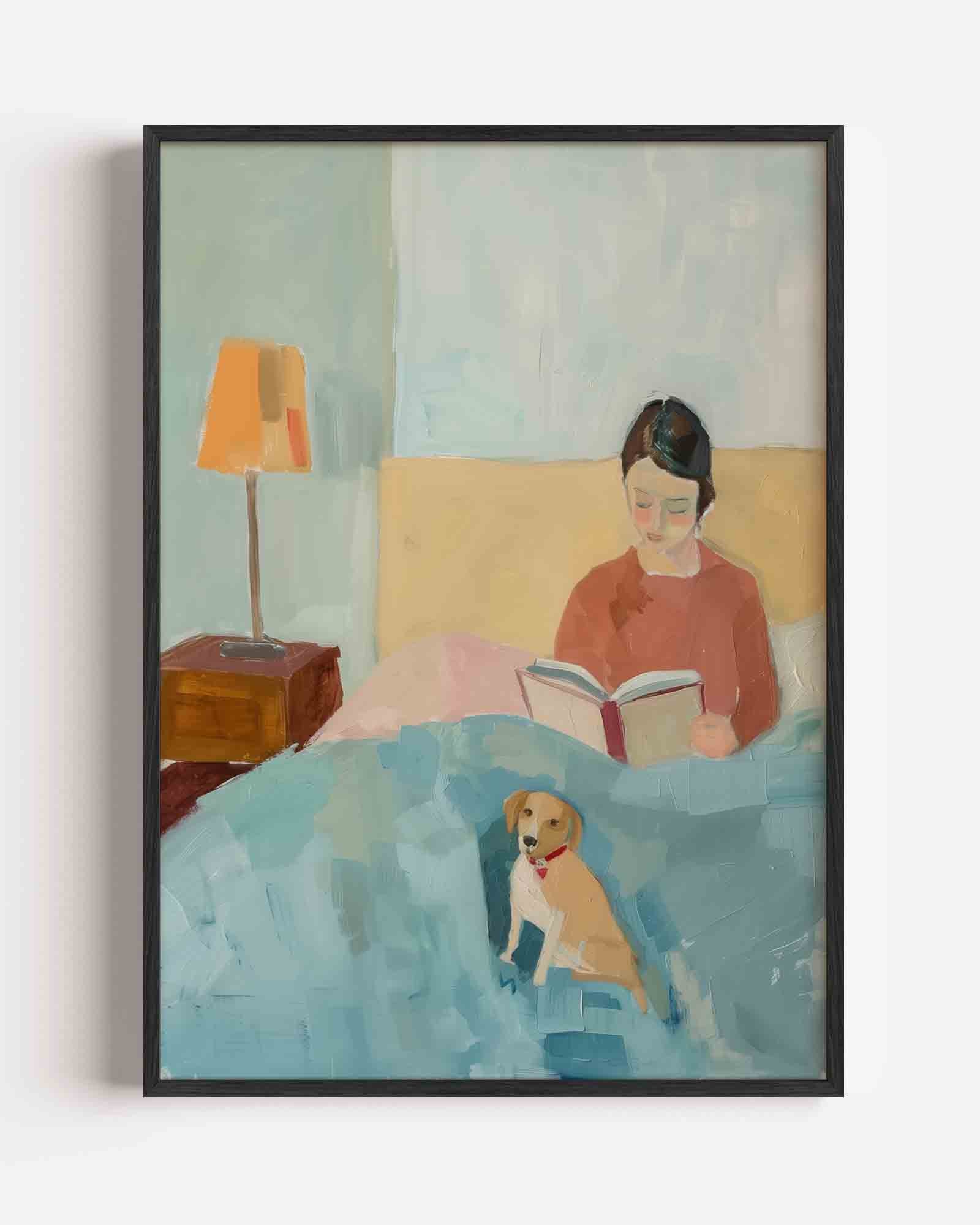 Lezende vrouw met hond Poster