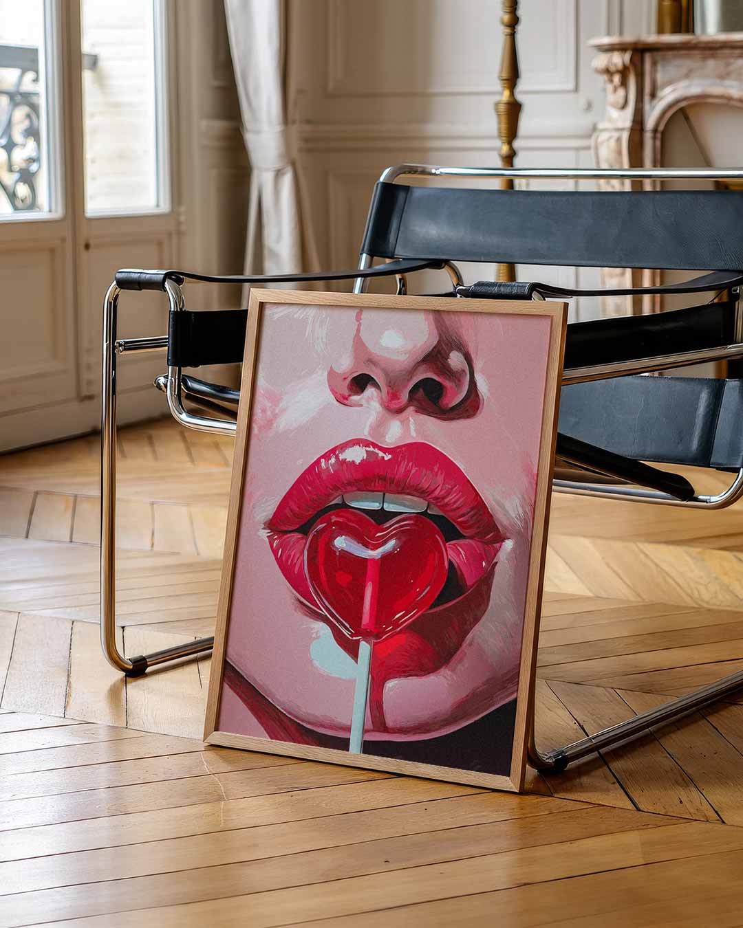 Sensuele Lippen met Hartjeslolly Poster-WallArtistic