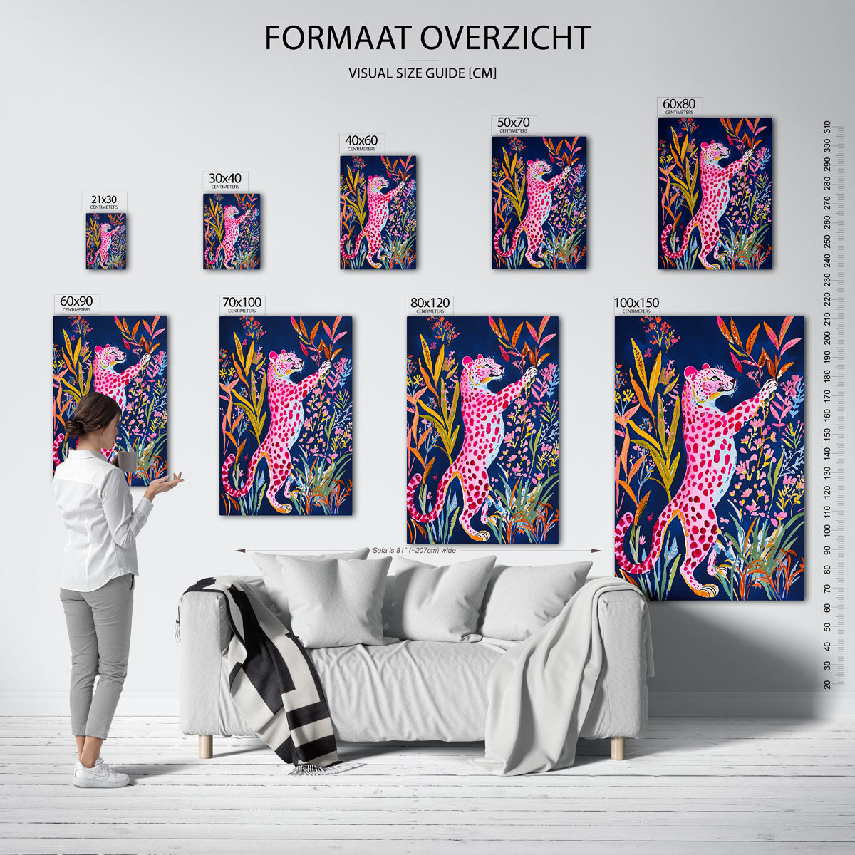 Roze luipaard met bloemen Poster