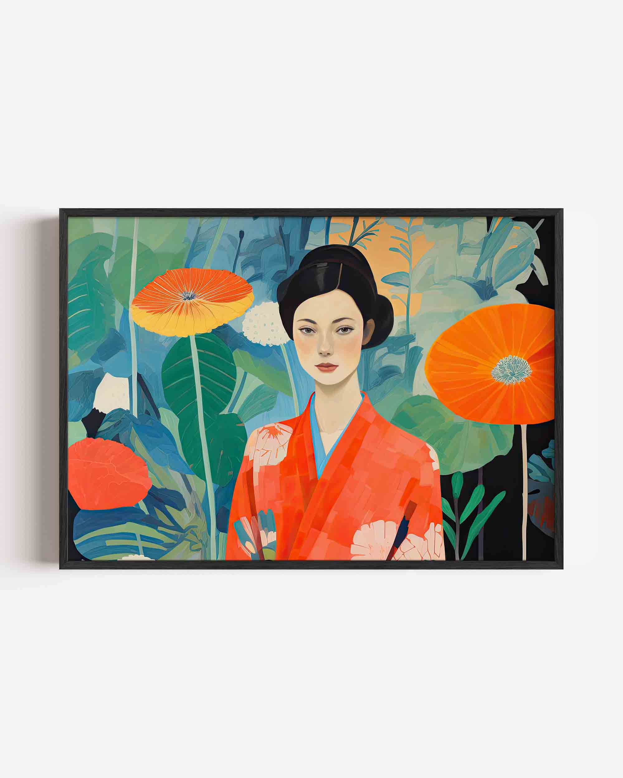 Vrouw in kimono met bloemen Poster