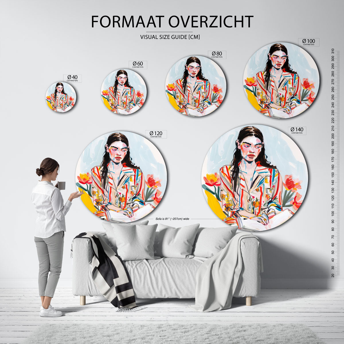 Vrouw met bloemen Muurcirkel