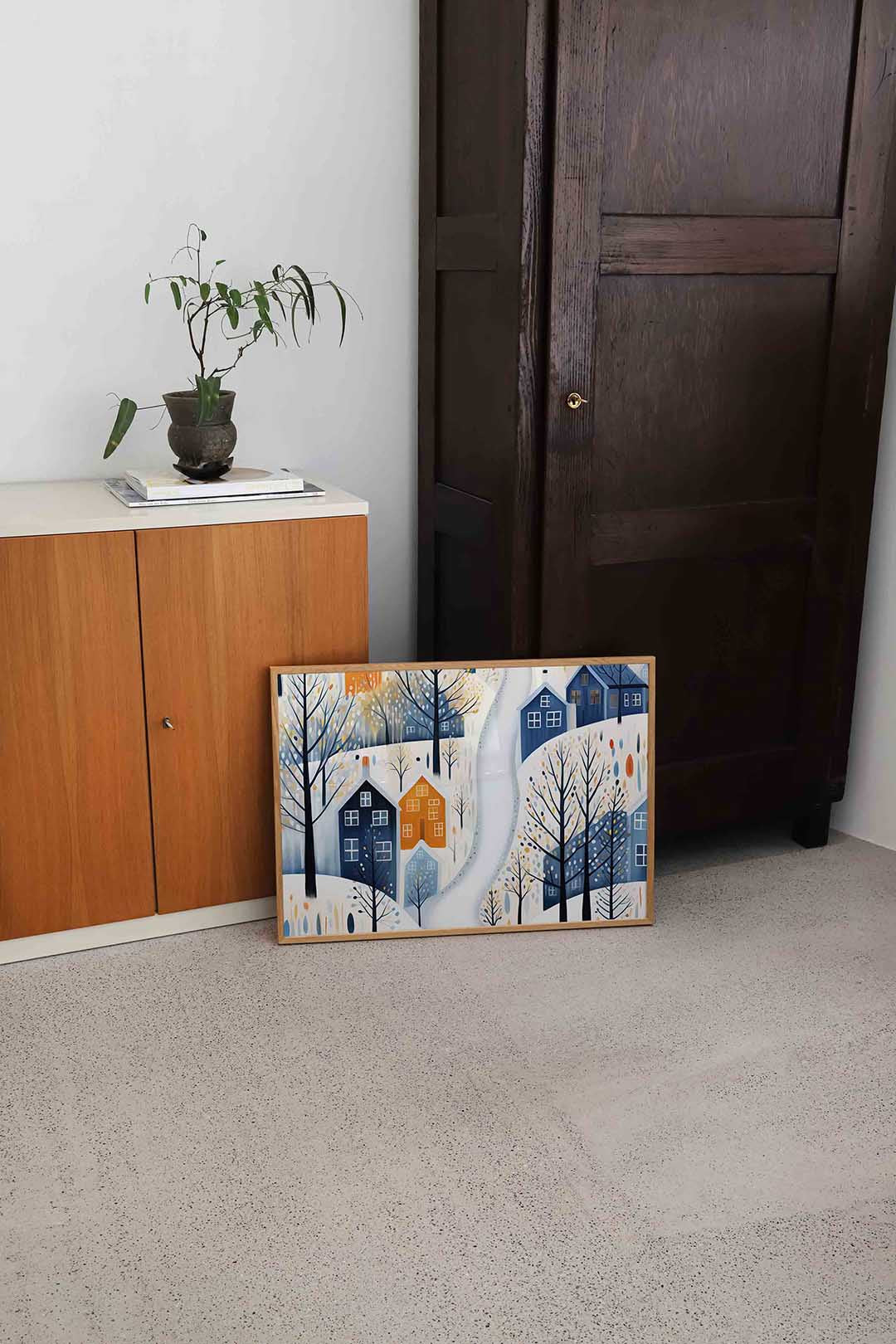 Sneeuwlandschap met huizen Poster