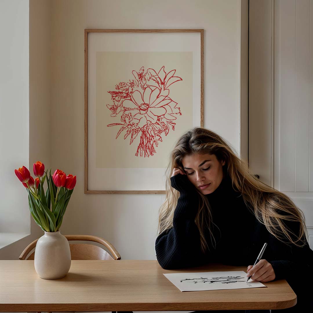 Bloemenpracht in Lijnenspel Poster-WallArtistic